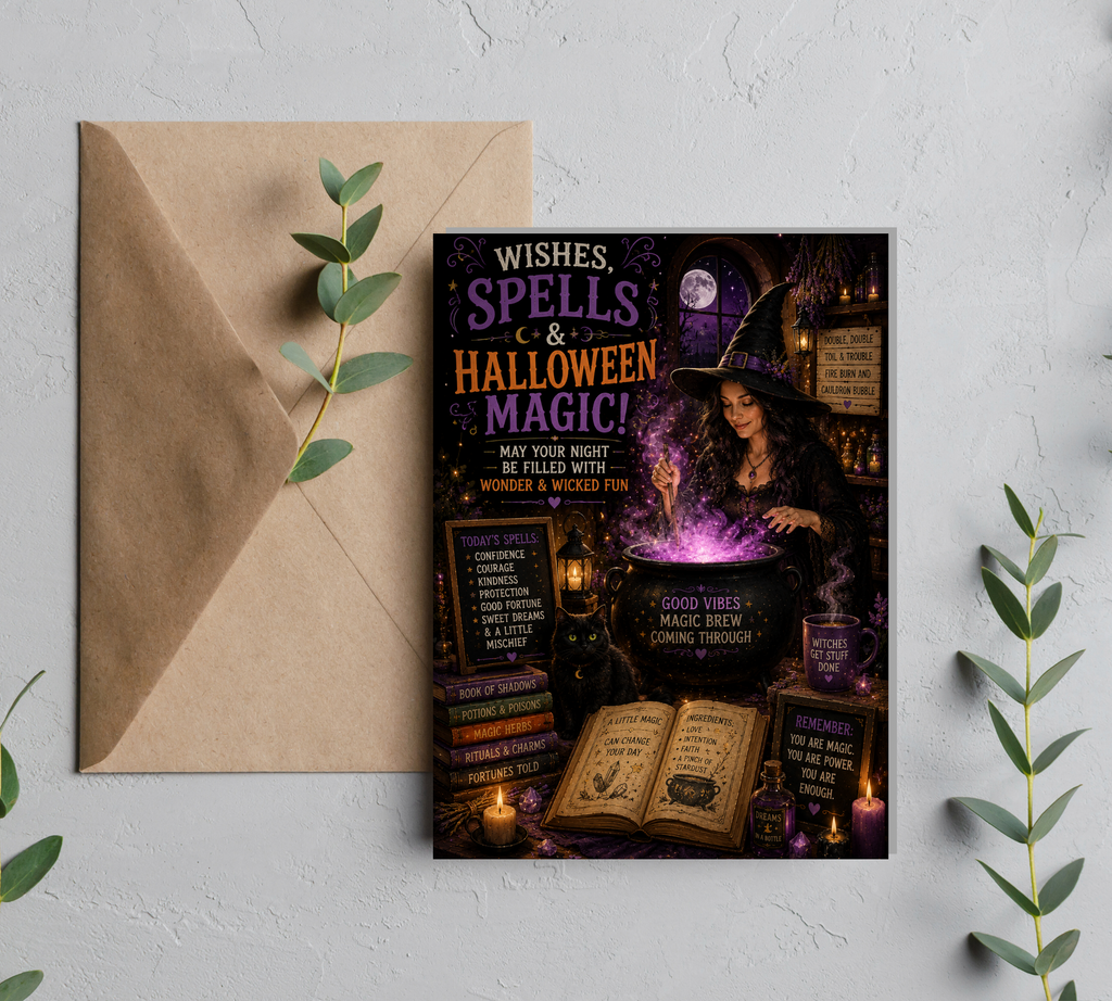 Witches, Spells and Halloween Magic | Halloween Greeting Card With Envelope | Blank 5x7 Cards