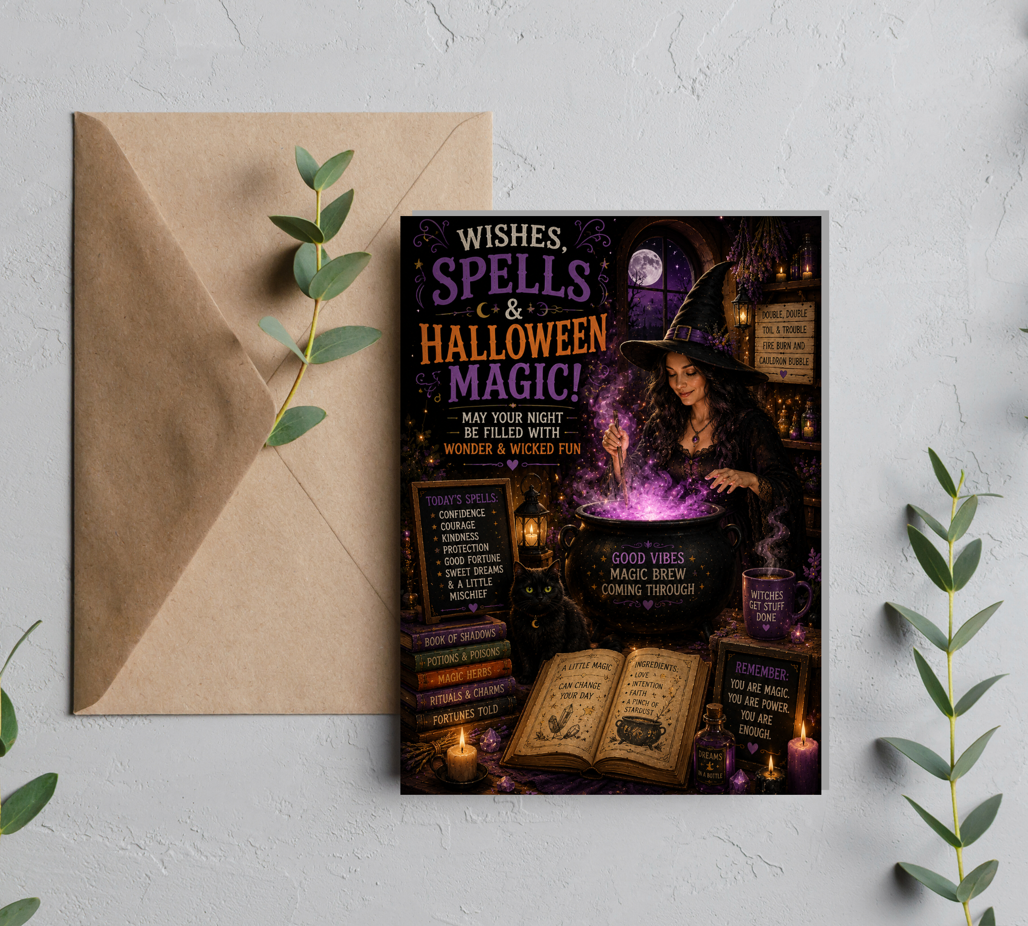 Witches, Spells and Halloween Magic | Halloween Greeting Card With Envelope | Blank 5x7 Cards