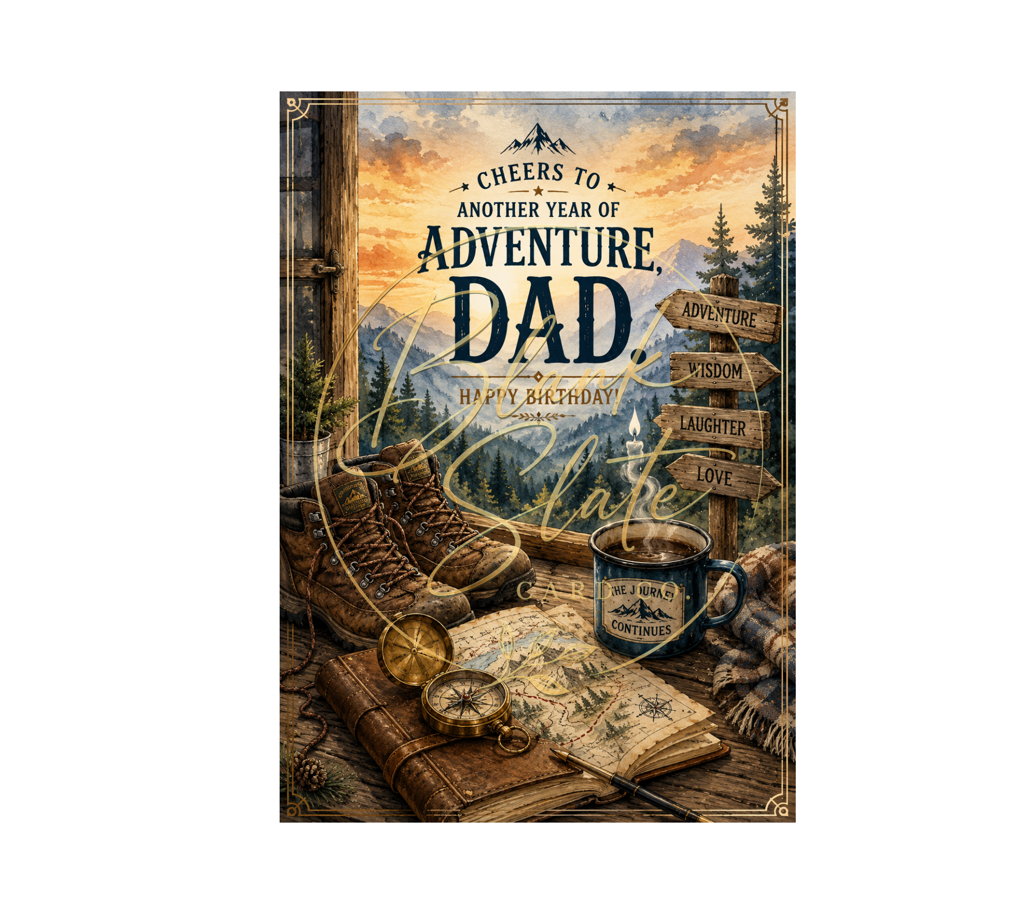 Dad Birthday Card | Adventure Birthday Greeting Card for Dad | Mountain & Outdoors Design | Blank 5x7 Card For Dad
