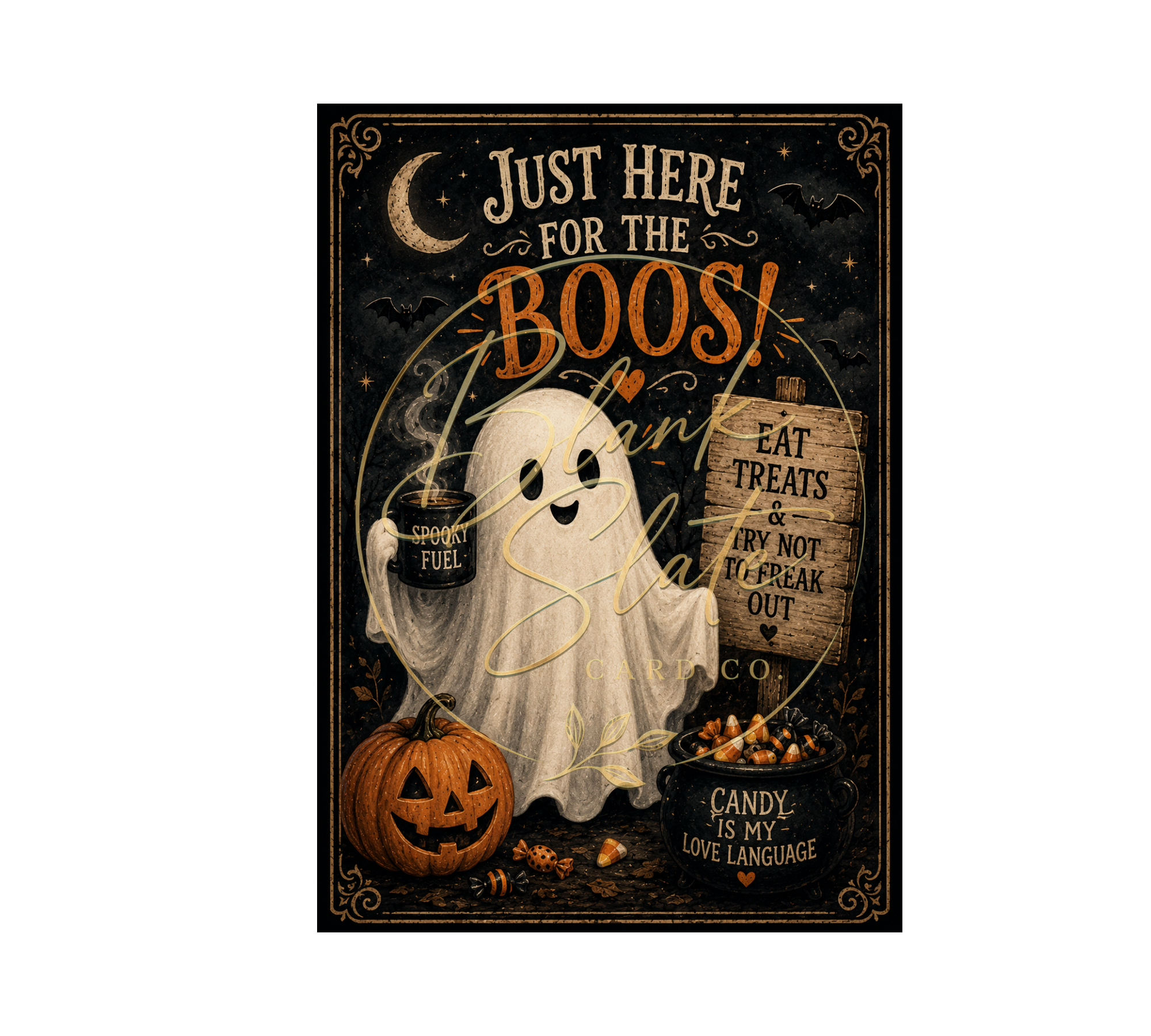 Just Here for the Boos - Funny Halloween Greeting Card with Envelope, Blank 5x7 Card