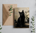 A Good Witches Moonlight Black Cat - Halloween Greeting Card with Envelope, Blank 5x7 Card