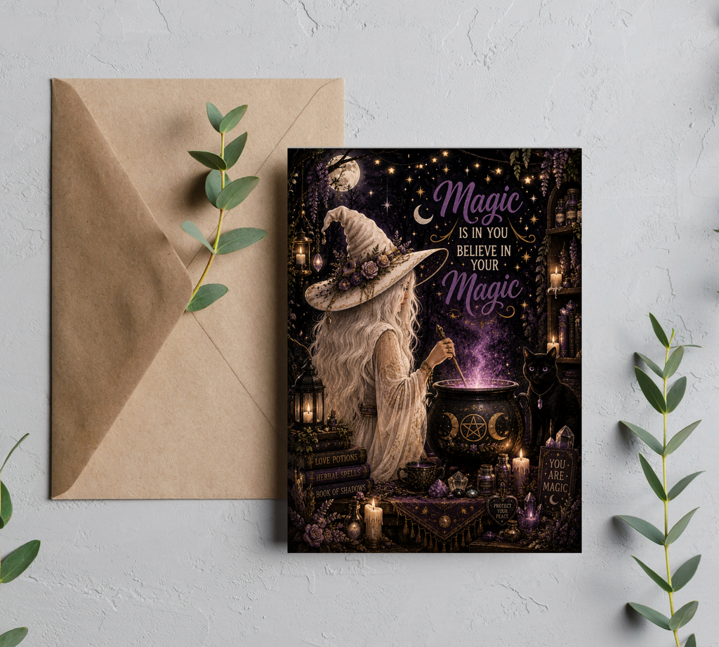 Magic Is in You – Mystical Magic Halloween Greeting Card | Blank 5x7 Card With Envelope