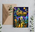 Epic Level Up Birthday Card | Fantasy Adventure Birthday Greeting Card With Envelope | Blank 5x7 Card for Kids & Gamers