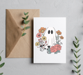 Cute Retro Floral Ghost Halloween Greeting Card with Envelope – Blank 5x7 Card