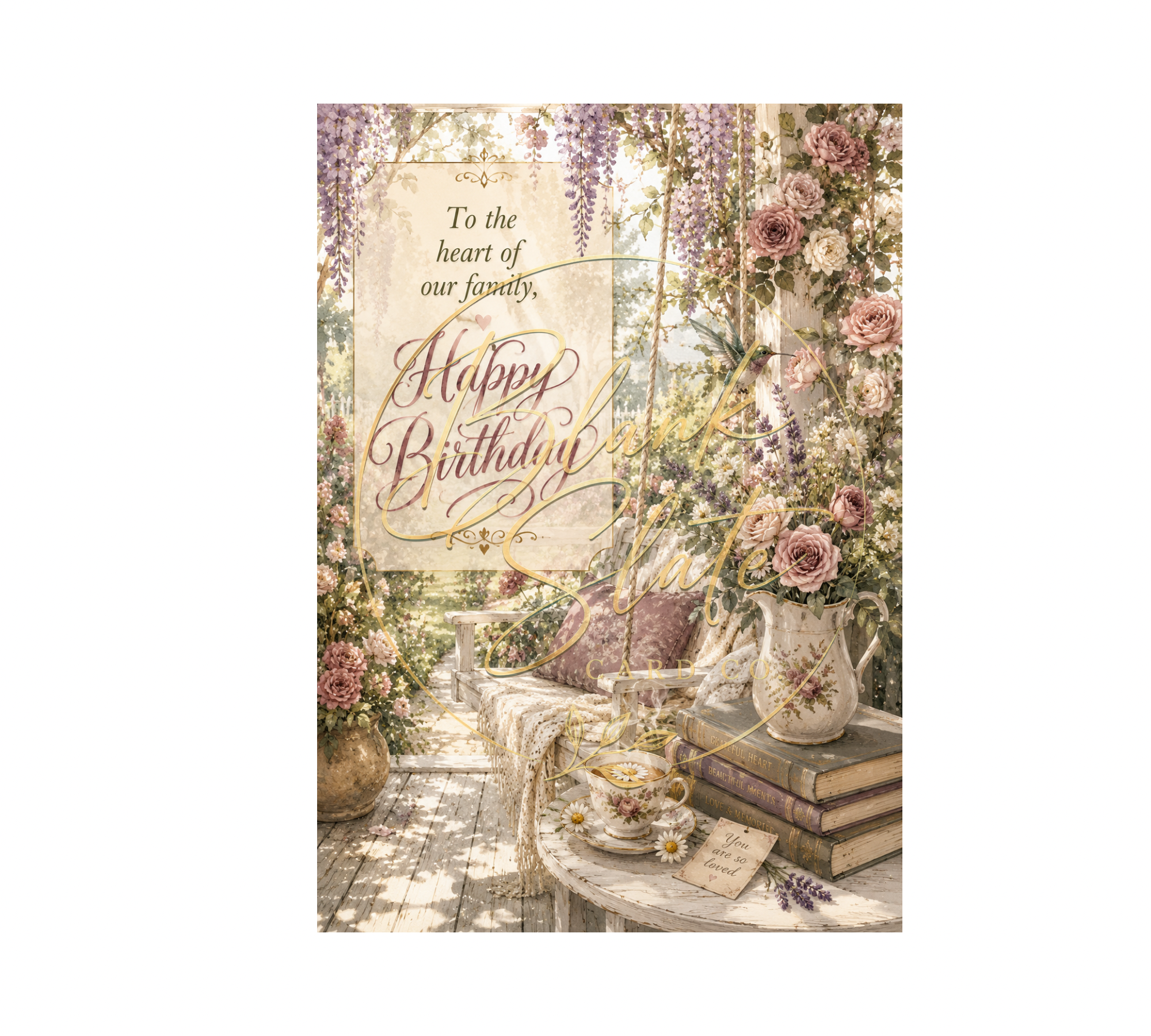 Elegant Garden Birthday Card | Floral Hummingbird Birthday Greeting Card | Blank 5x7 Card For Mom