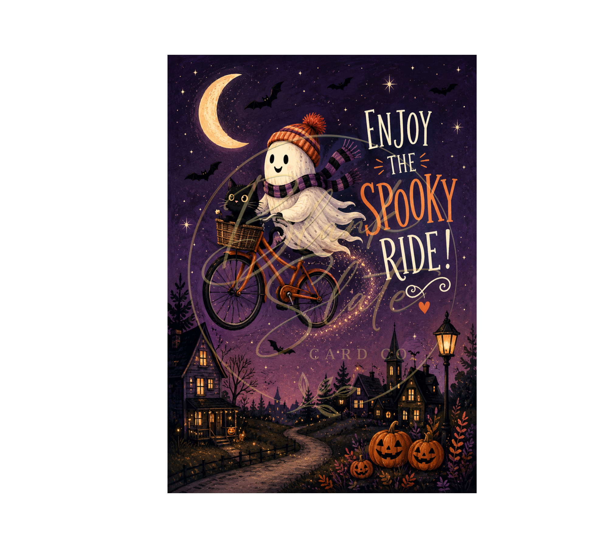 Spooky Ghost Halloween Greeting Card with Envelope – Blank 5x7 Card