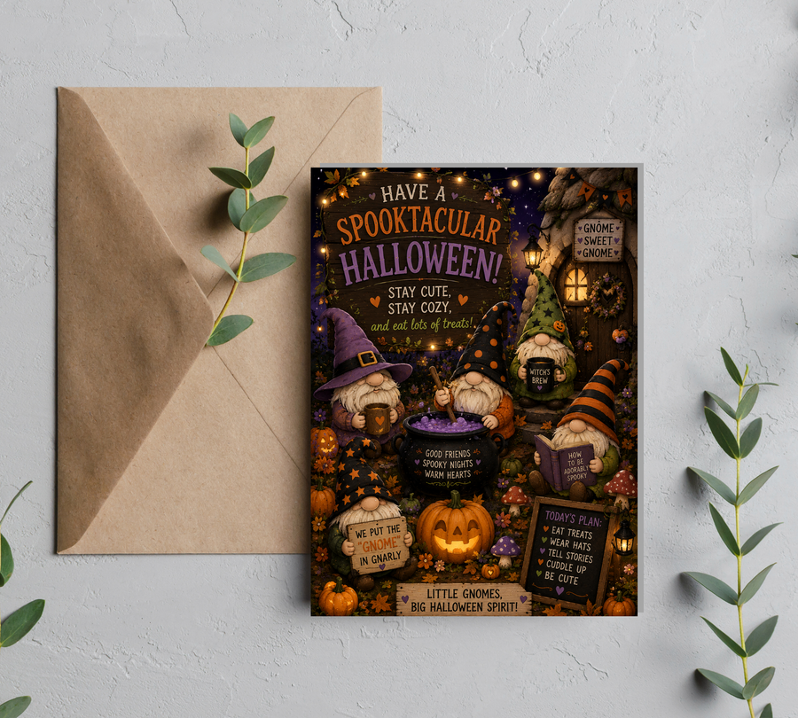 Blank Slate Card Co. Gnomies Potions Party , Halloween Greeting Card With Envelope , Blank 5x7 Card greeting card product image