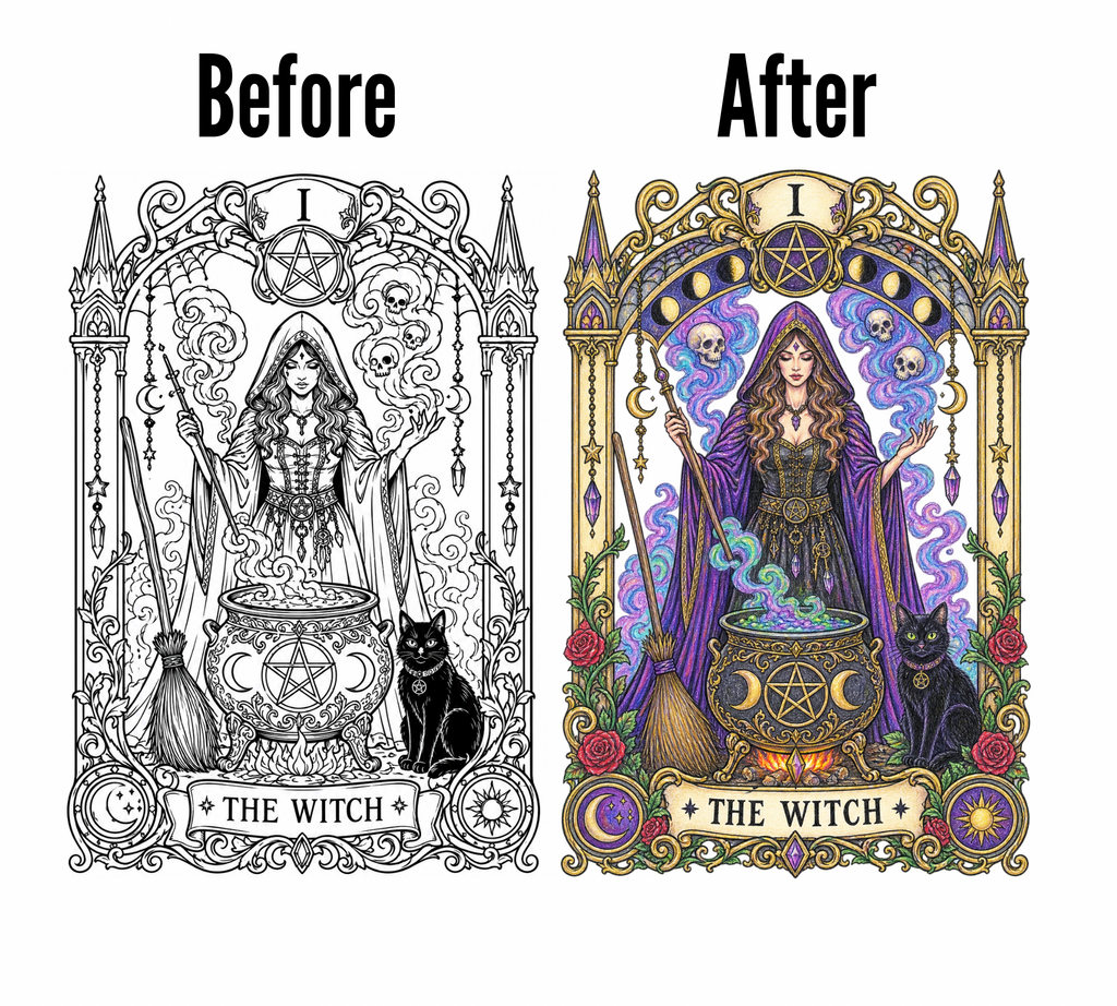 Dark Fantasy Halloween Tarot Cards Collection | DIY Adult Gothic Coloring Cards Set With Envelopes | Blank 5x7 Cards