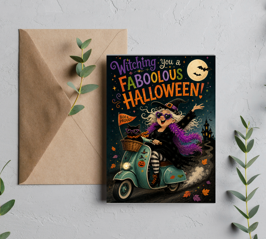 Witching You a Faboolous Halloween | Funny Halloween Greeting Card | Blank 5x7 Card