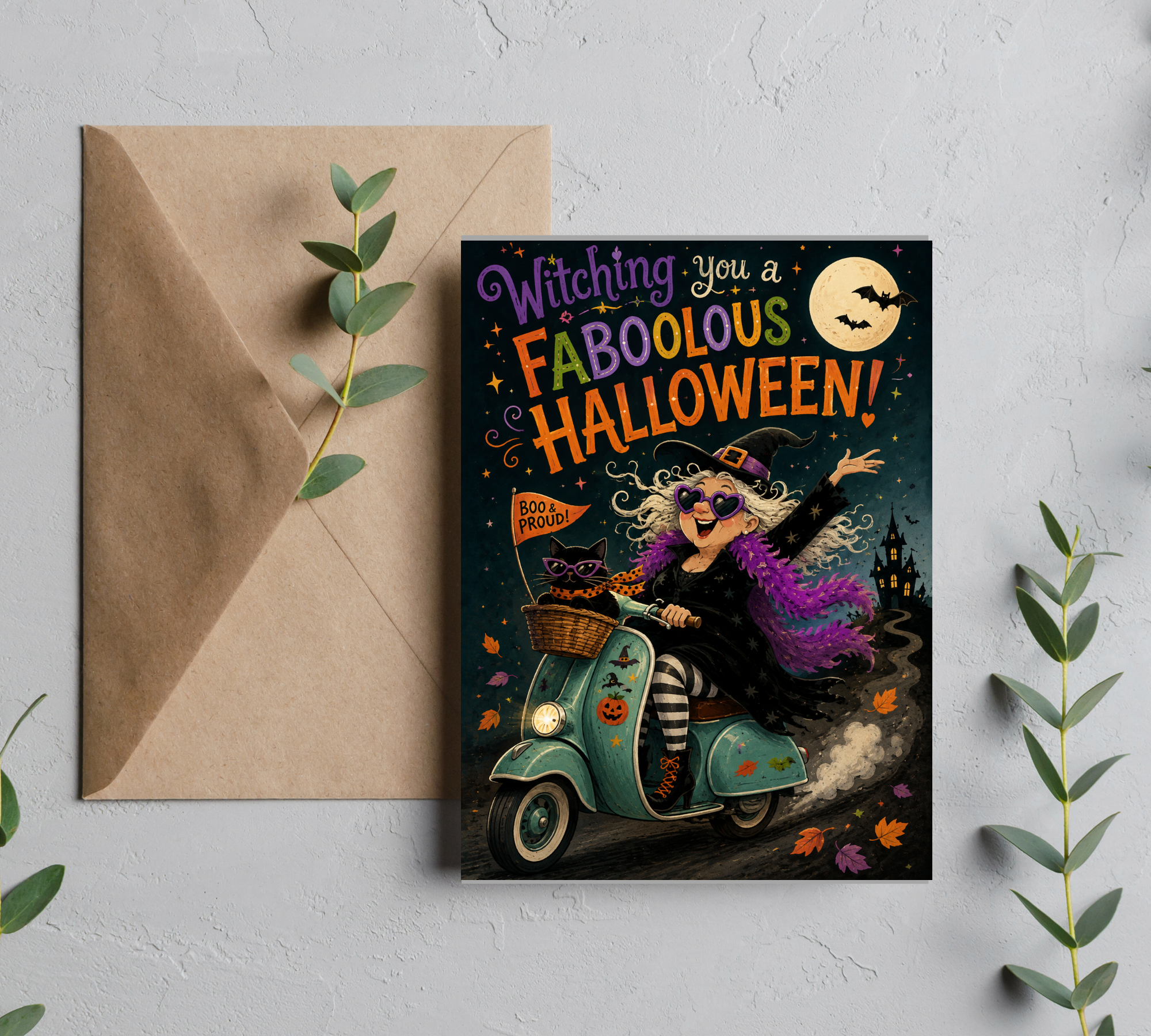 Witching You a Faboolous Halloween | Funny Halloween Greeting Card | Blank 5x7 Card