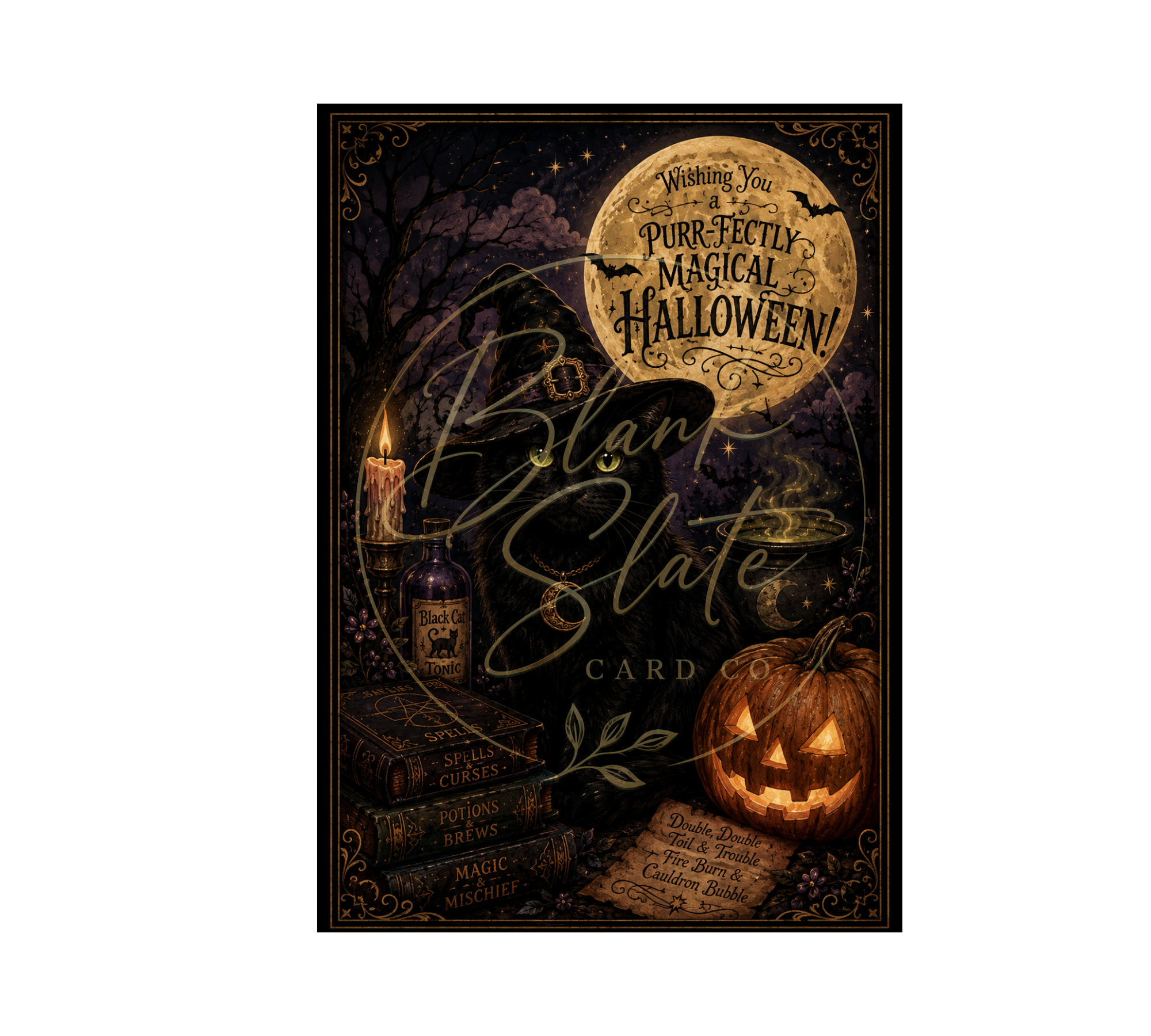 Wishing You A Purr-fectly Halloween | Greeting Card with Envelope | Blank 5x7 Card