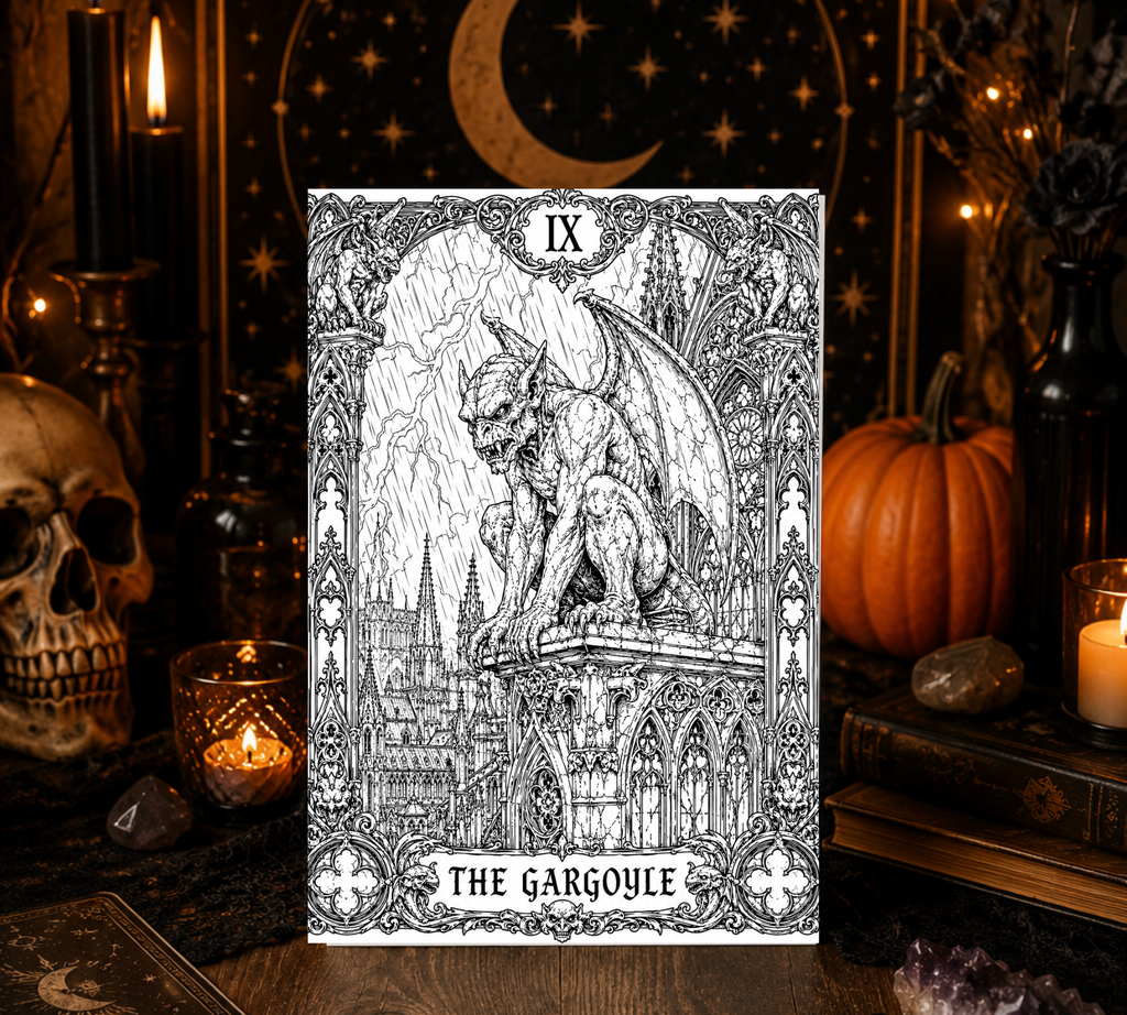 Dark Fantasy Halloween Tarot Cards Collection | DIY Adult Gothic Coloring Cards Set With Envelopes | Blank 5x7 Cards