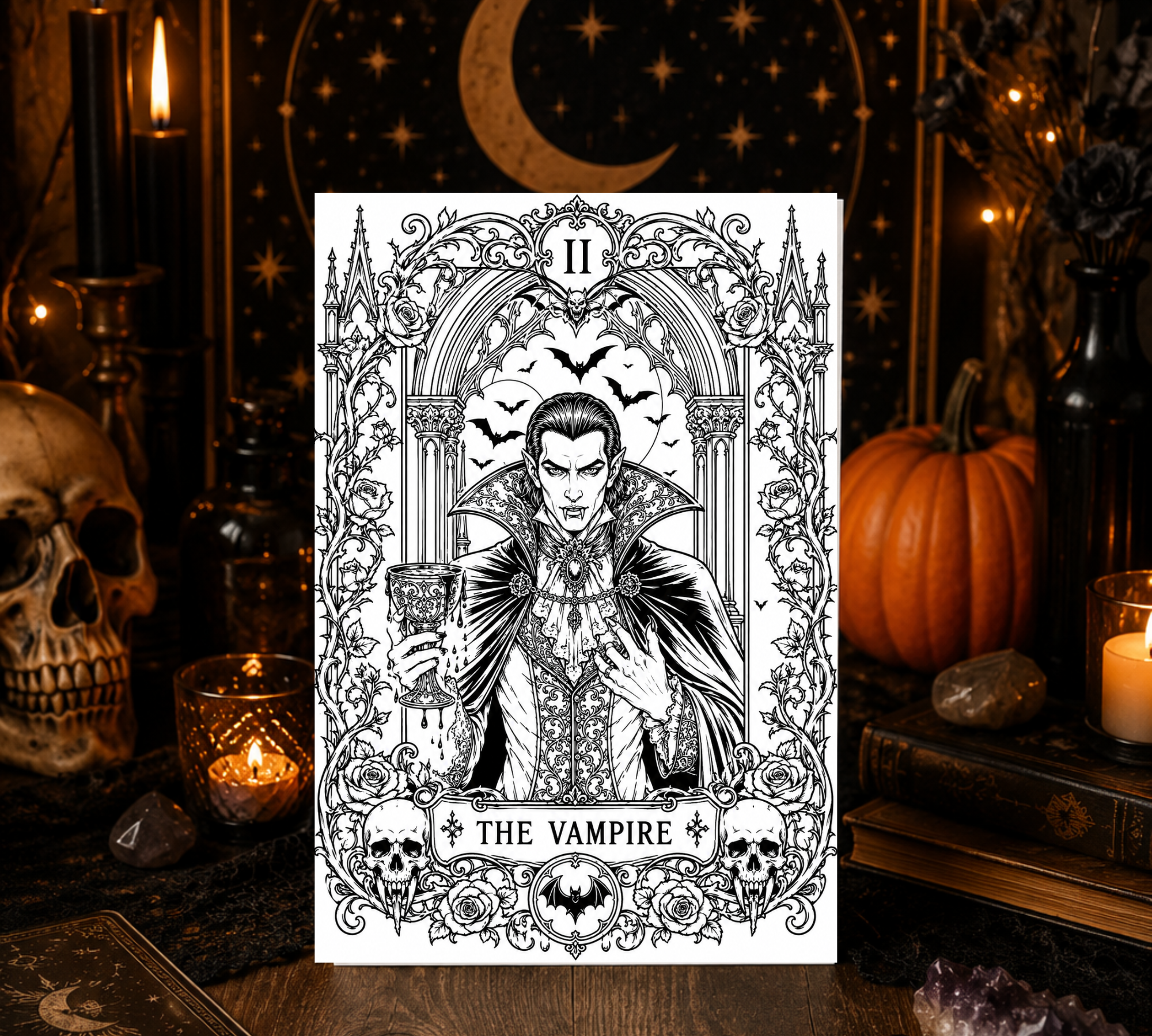 Dark Fantasy Halloween Tarot Cards Collection | DIY Adult Gothic Coloring Cards Set With Envelopes | Blank 5x7 Cards