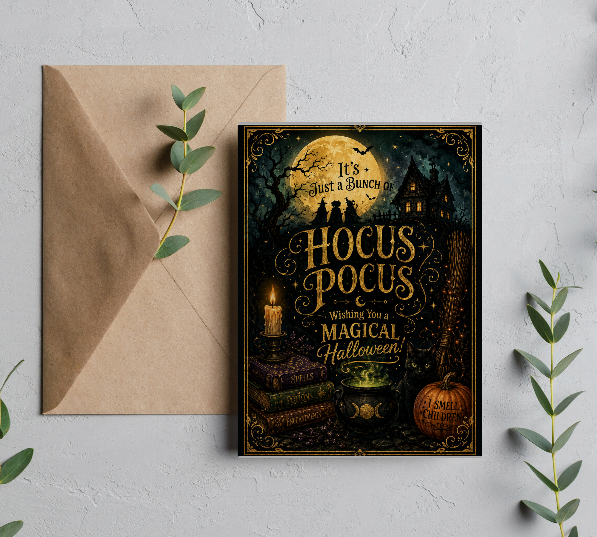 Hocus Pocus | Halloween Greeting Card with Envelope | Blank 5x7 Card