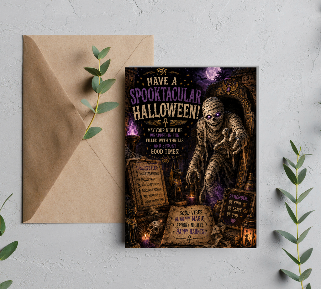 Have a Spooktacular Halloween | Funny Mummy Halloween Greeting Card With Envelope | Blank 5x7 Card