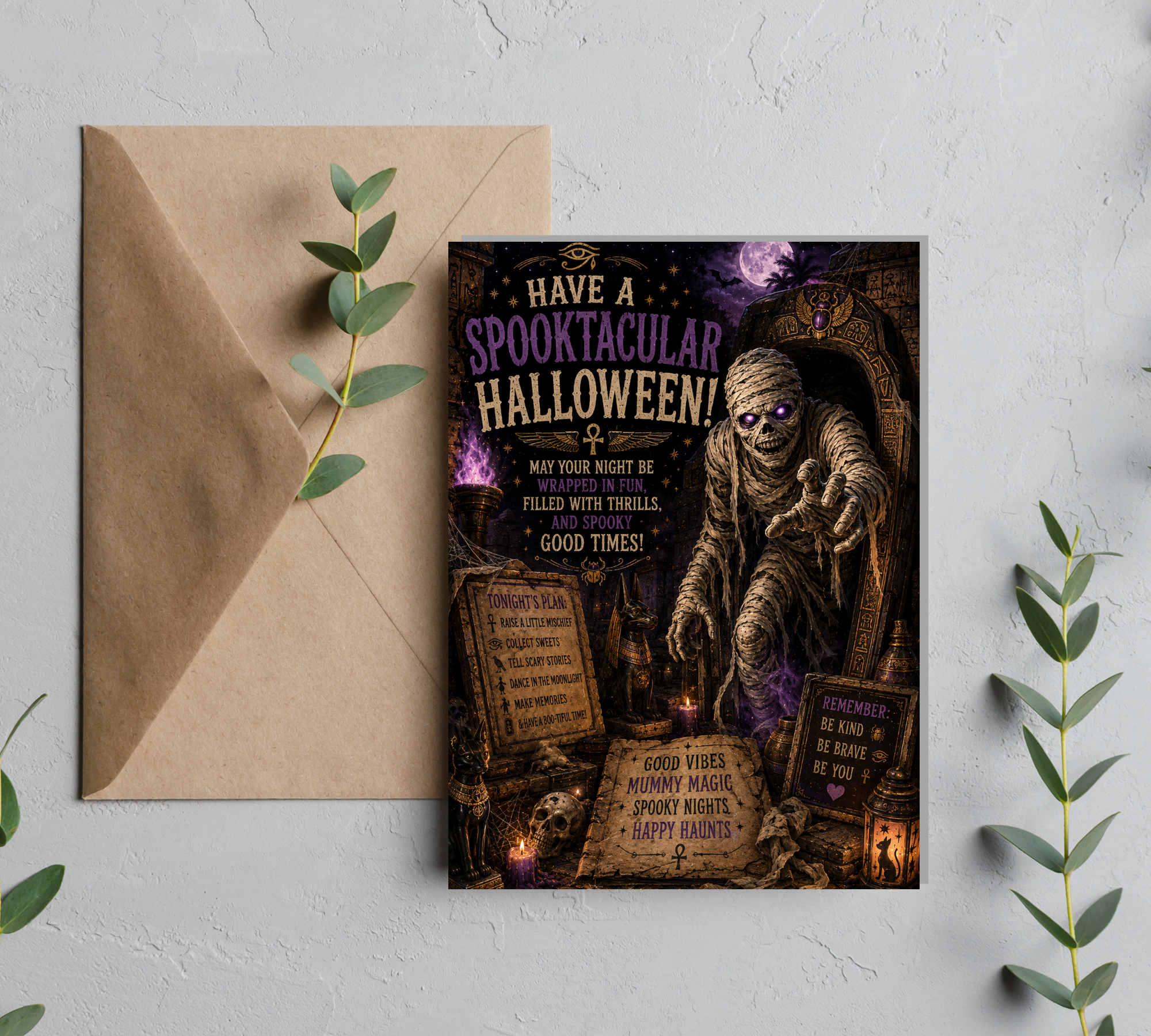 Have a Spooktacular Halloween | Funny Mummy Halloween Greeting Card With Envelope | Blank 5x7 Card