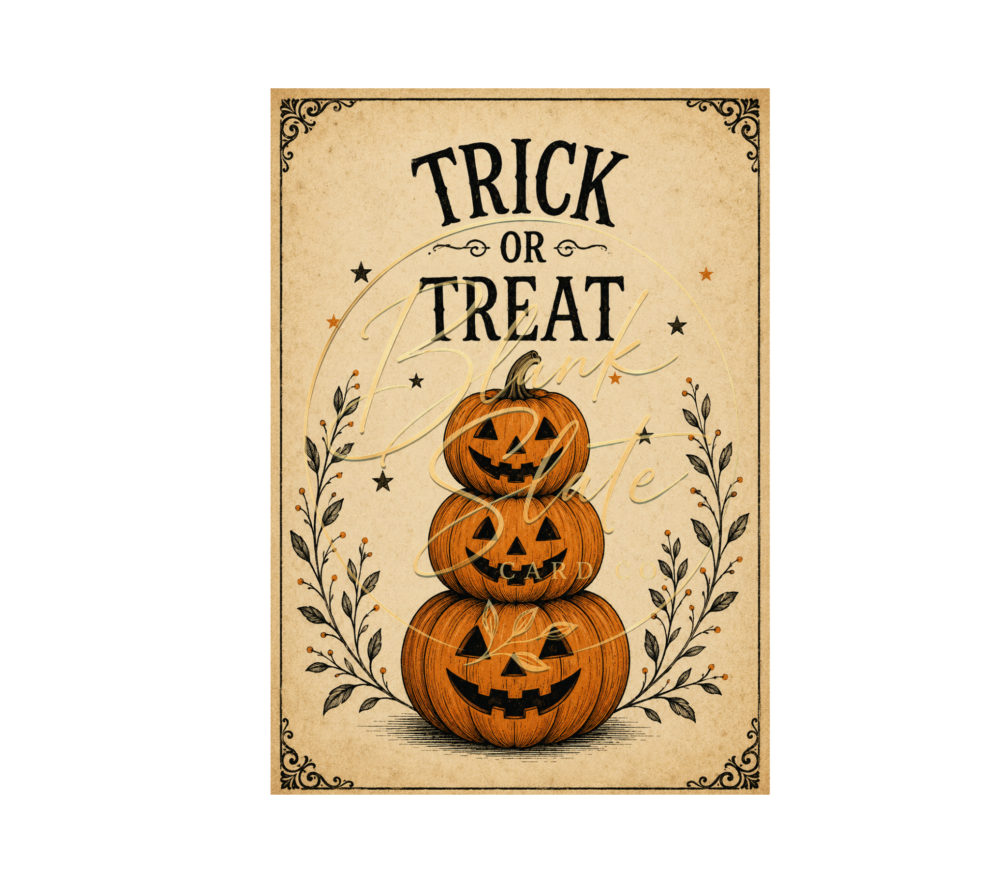Trick or Treat Pumpkin Halloween Greeting Card with Envelope – Blank 5x7 Card