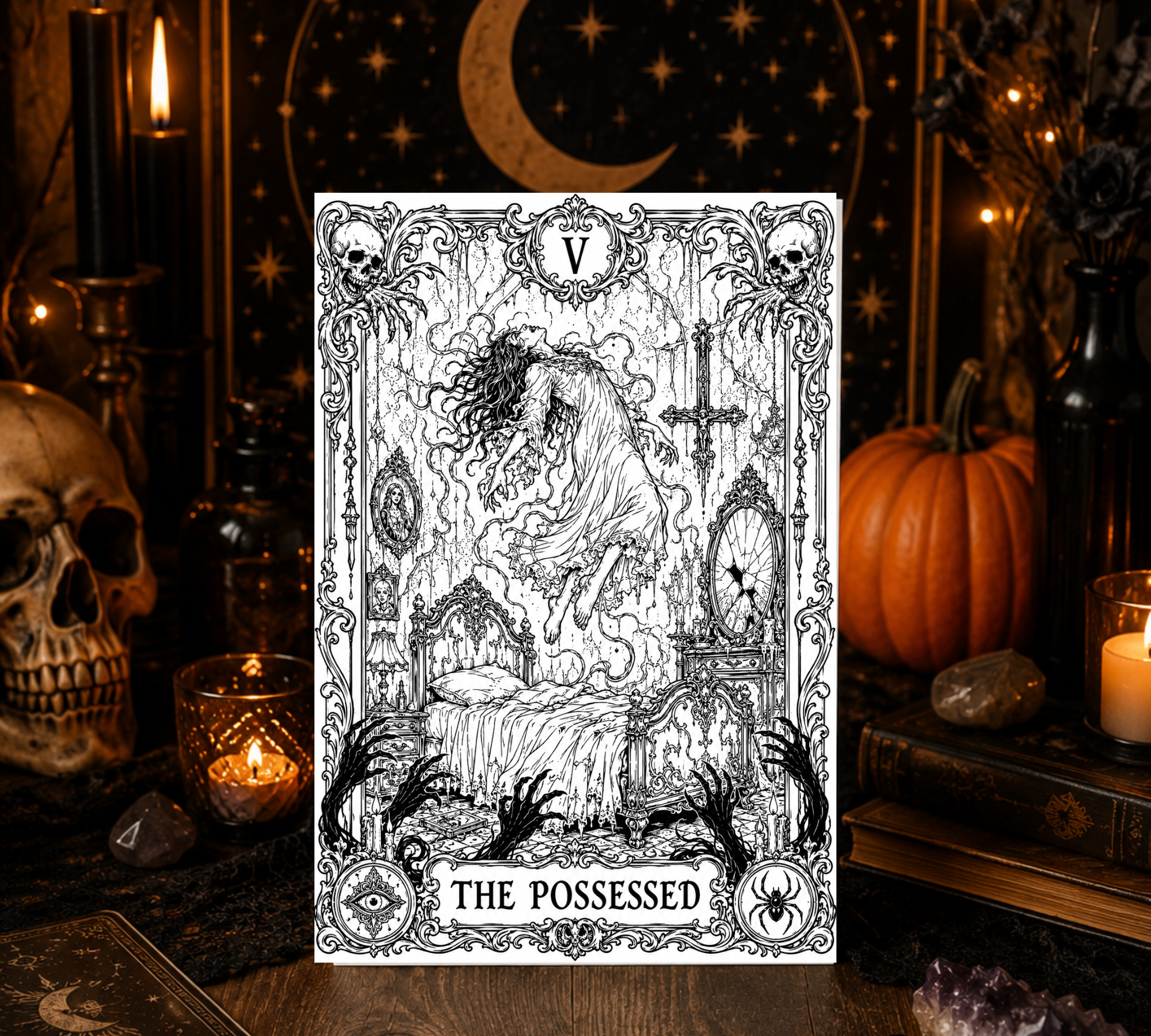 The Possessed Halloween Coloring Card – Gothic Horror Greeting Card | 5x7 Adult Coloring Card