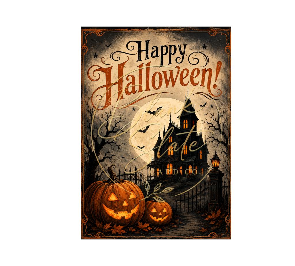 Haunted House Halloween Greeting Card with Envelope – Blank 5x7 Card