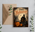 Haunted House Halloween Greeting Card with Envelope – Blank 5x7 Card