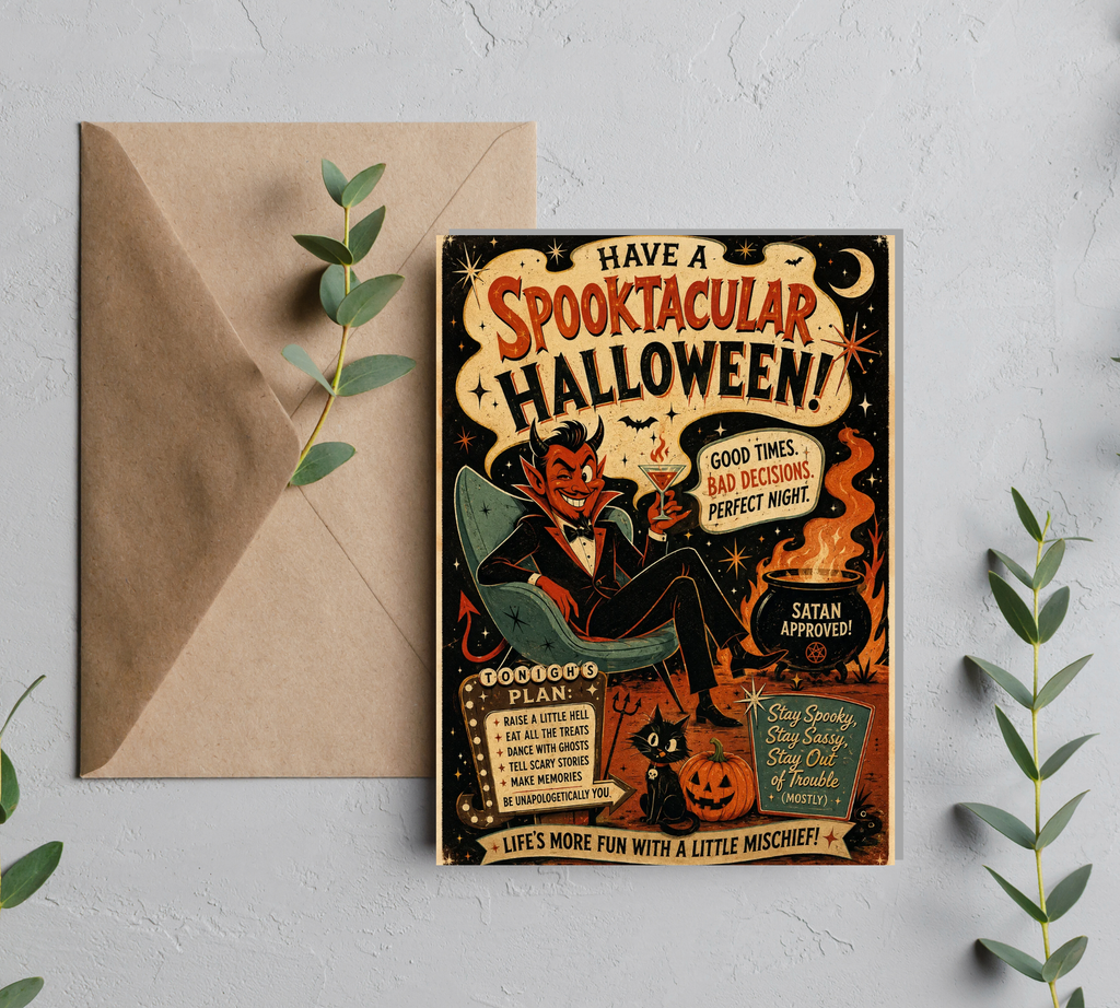 Have A Spooktacular Halloween From The Devil | Funny Adult Halloween Greeting Card With Envelope | Blank 5x7 Card