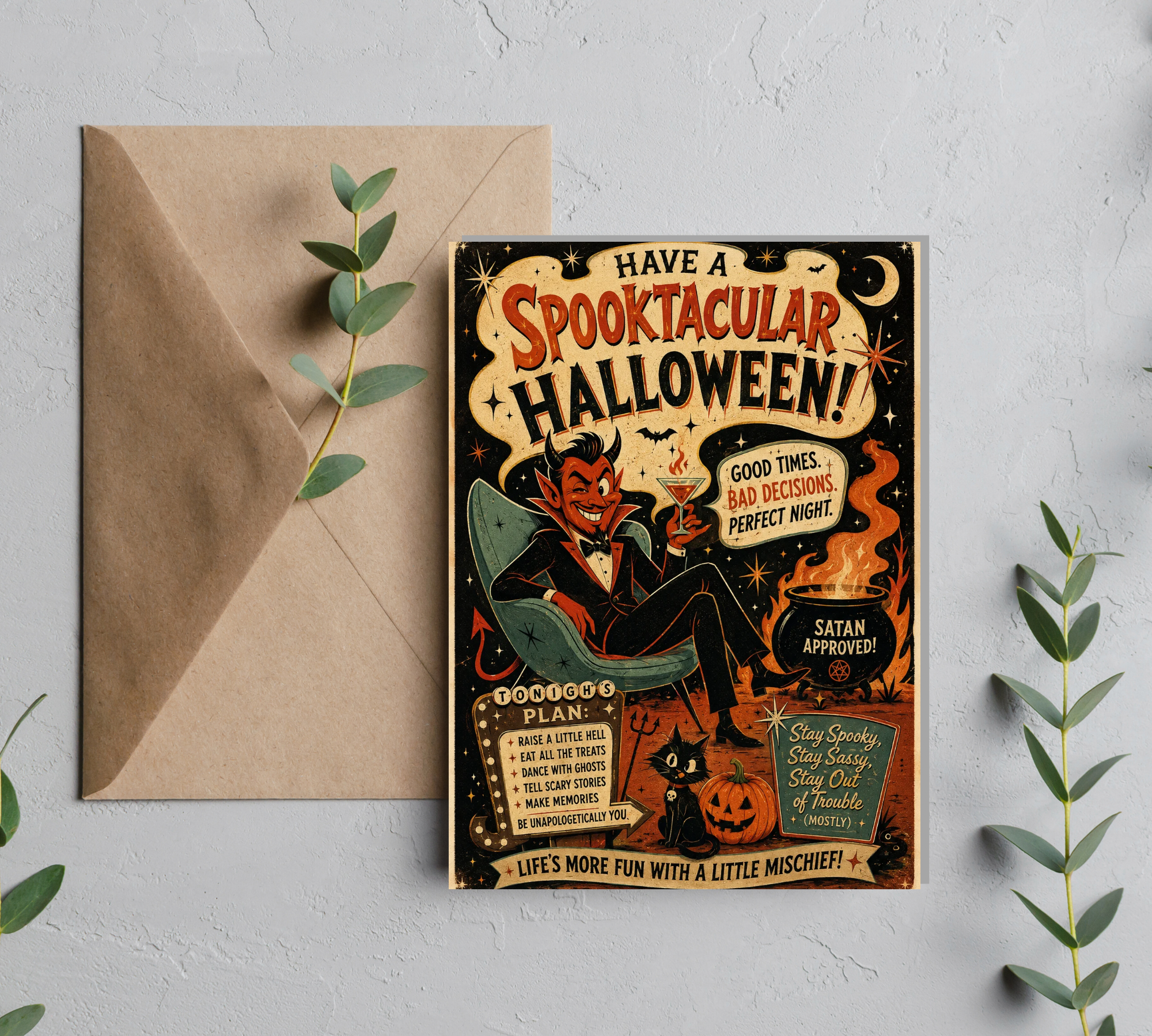 Have A Spooktacular Halloween From The Devil | Funny Adult Halloween Greeting Card With Envelope | Blank 5x7 Card