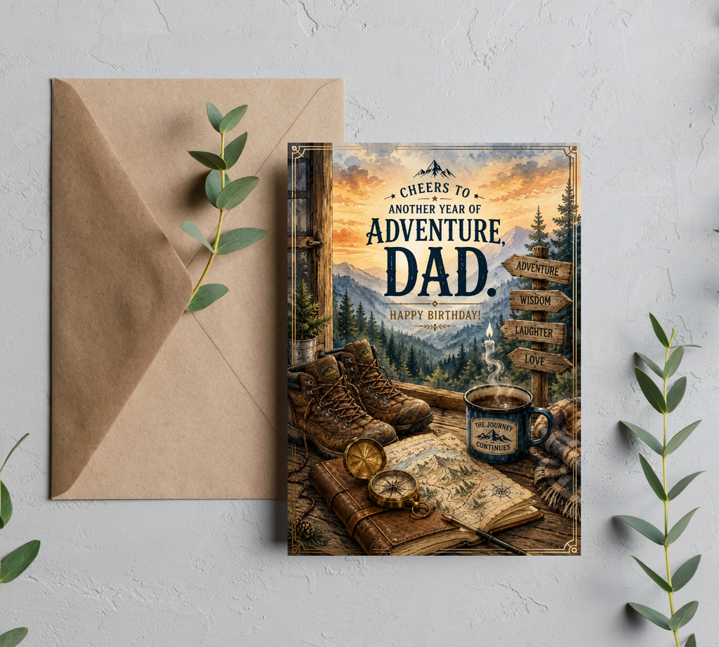 Dad Birthday Card | Adventure Birthday Greeting Card for Dad | Mountain & Outdoors Design | Blank 5x7 Card For Dad