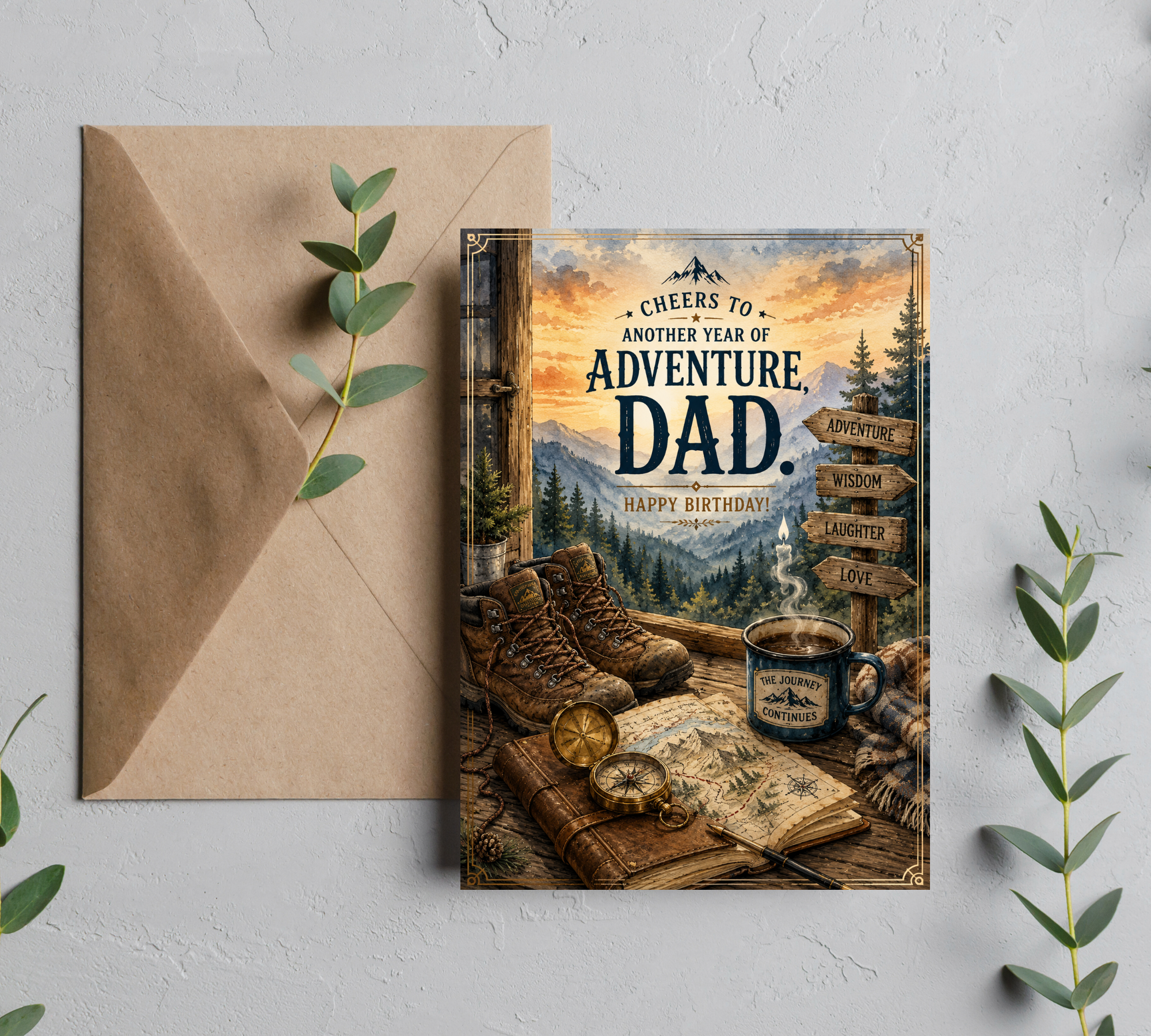 Dad Birthday Card | Adventure Birthday Greeting Card for Dad | Mountain & Outdoors Design | Blank 5x7 Card For Dad