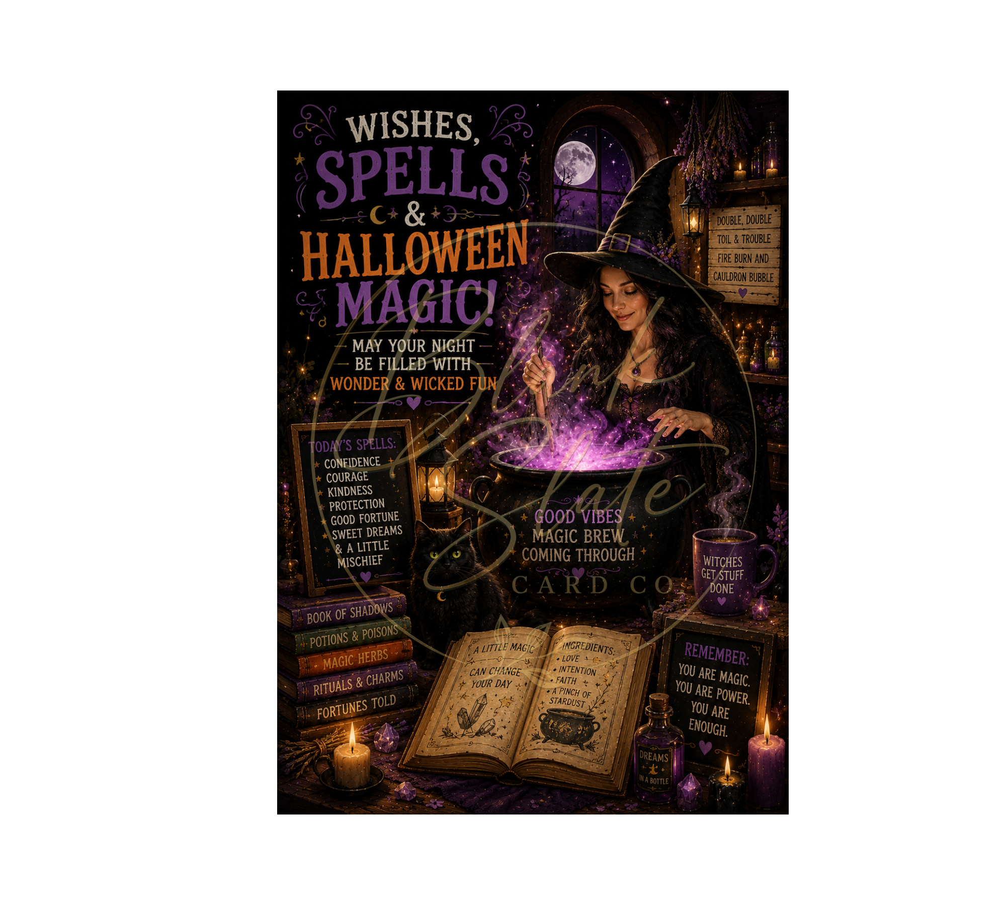 Witches, Spells and Halloween Magic | Halloween Greeting Card With Envelope | Blank 5x7 Cards
