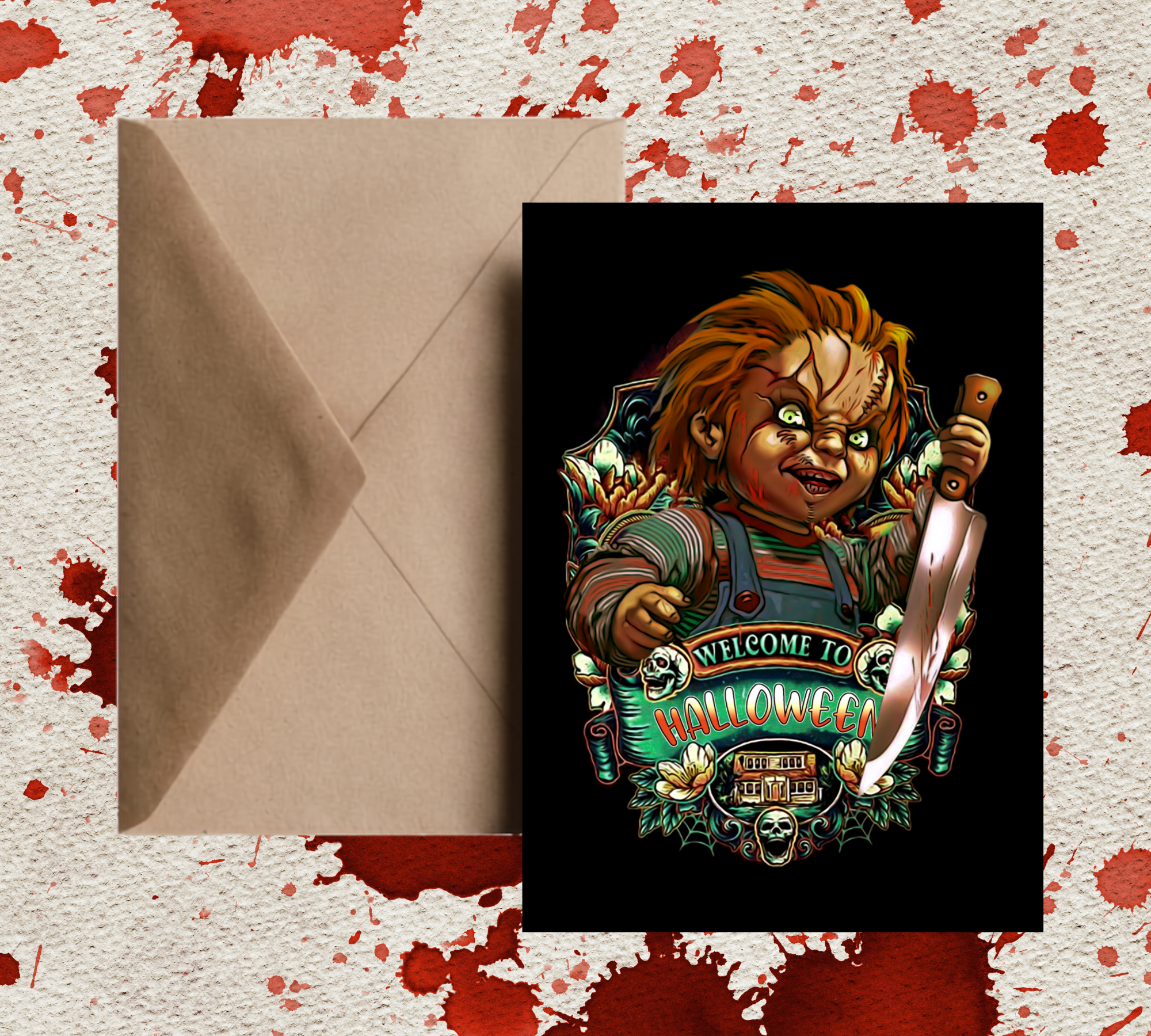 Chucky Horror Legends |  Halloween Greeting Card | Blank 5x7 Card With Envelope