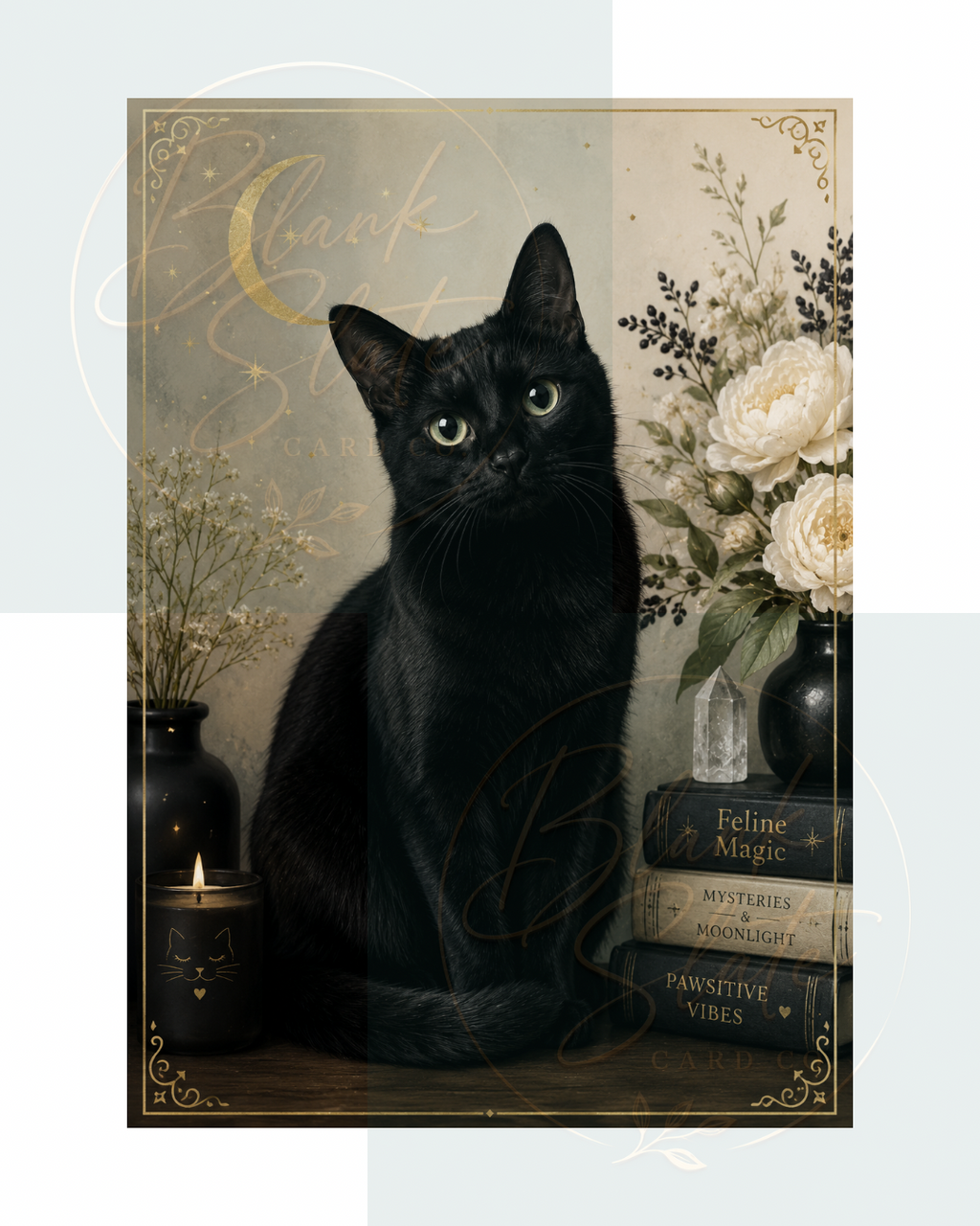 A Good Witches Moonlight Black Cat - Halloween Greeting Card with Envelope, | Spooky Halloween Greeting Card | Blank 5x7 Card With Envelope