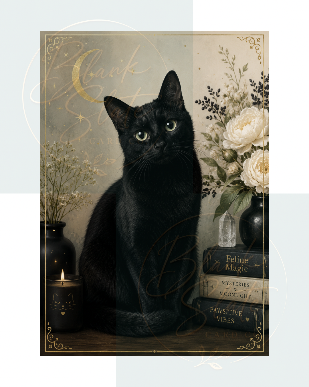A Good Witches Moonlight Black Cat - Halloween Greeting Card with Envelope, | Spooky Halloween Greeting Card | Blank 5x7 Card With Envelope