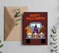Halloween Gnomies, 5” x 7” Halloween Greeting Card – Cute Halloween Gnome Trio With Candy, Blank Inside