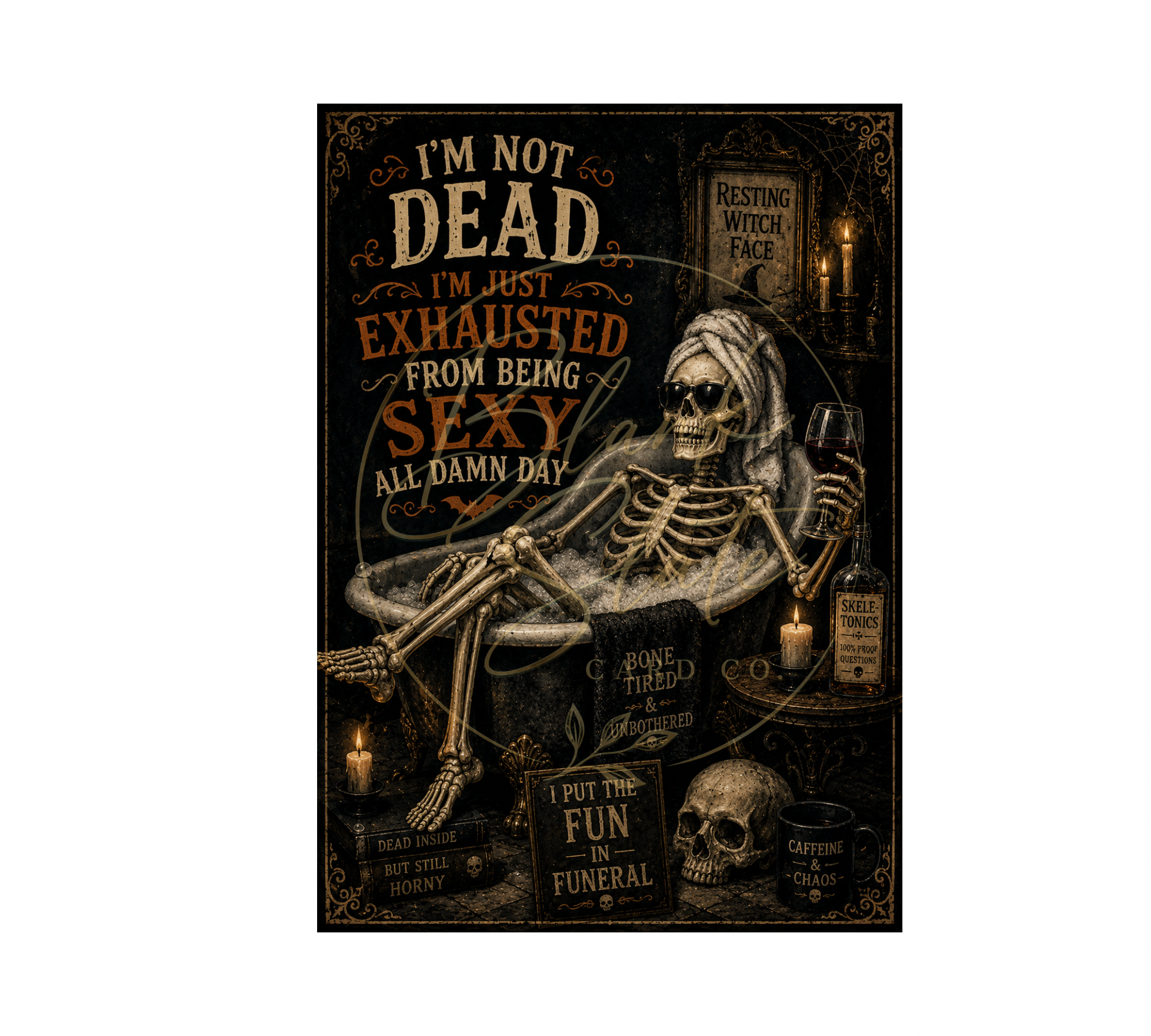 I’m Not Dead, I’m Just Exhausted | Funny Skeleton Halloween Greeting Card with Envelope | Blank 5x7 Card
