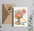 Happy Birthday Floral Cake Greeting Card – Colorful Birthday Card