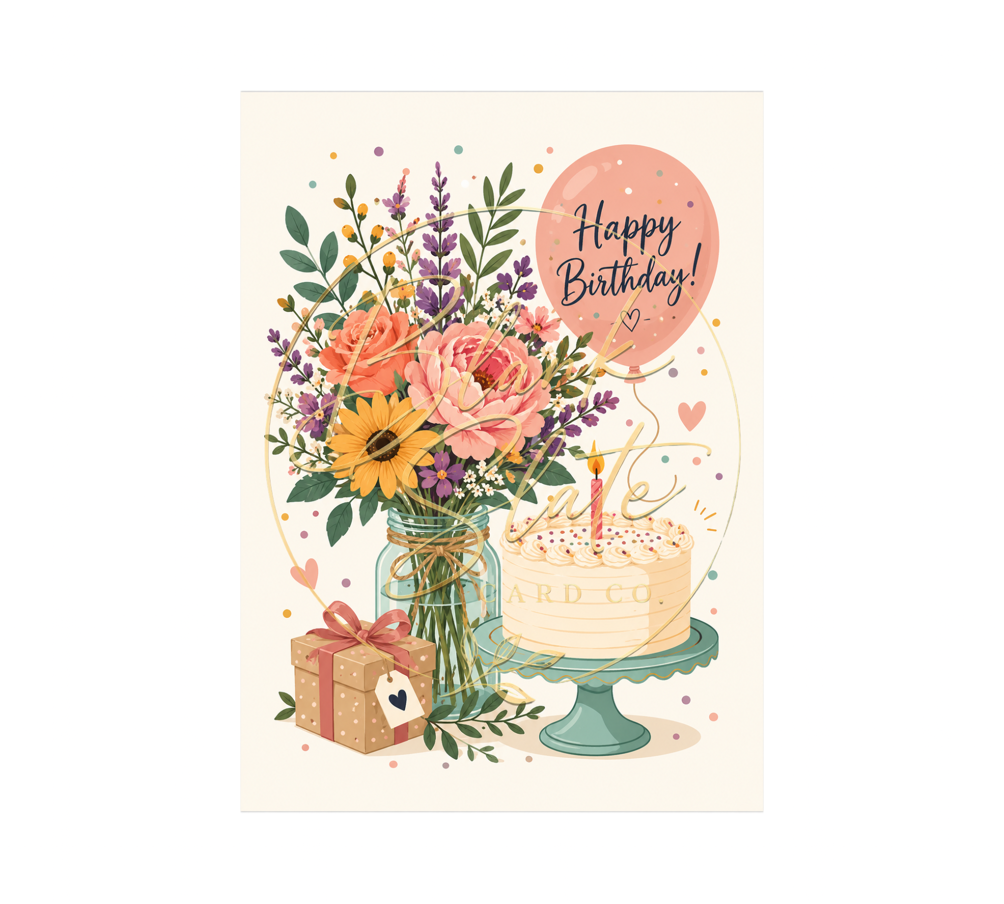 Happy Birthday Floral Cake Greeting Card – Colorful Birthday Card