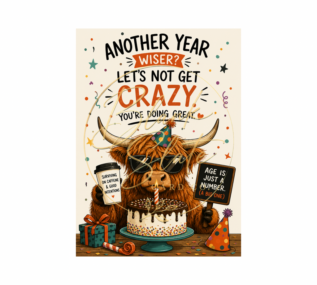 Funny Birthday Cow Greeting Card – Another Year Wiser Birthday Card With Envelope | Blank 5x7 Card