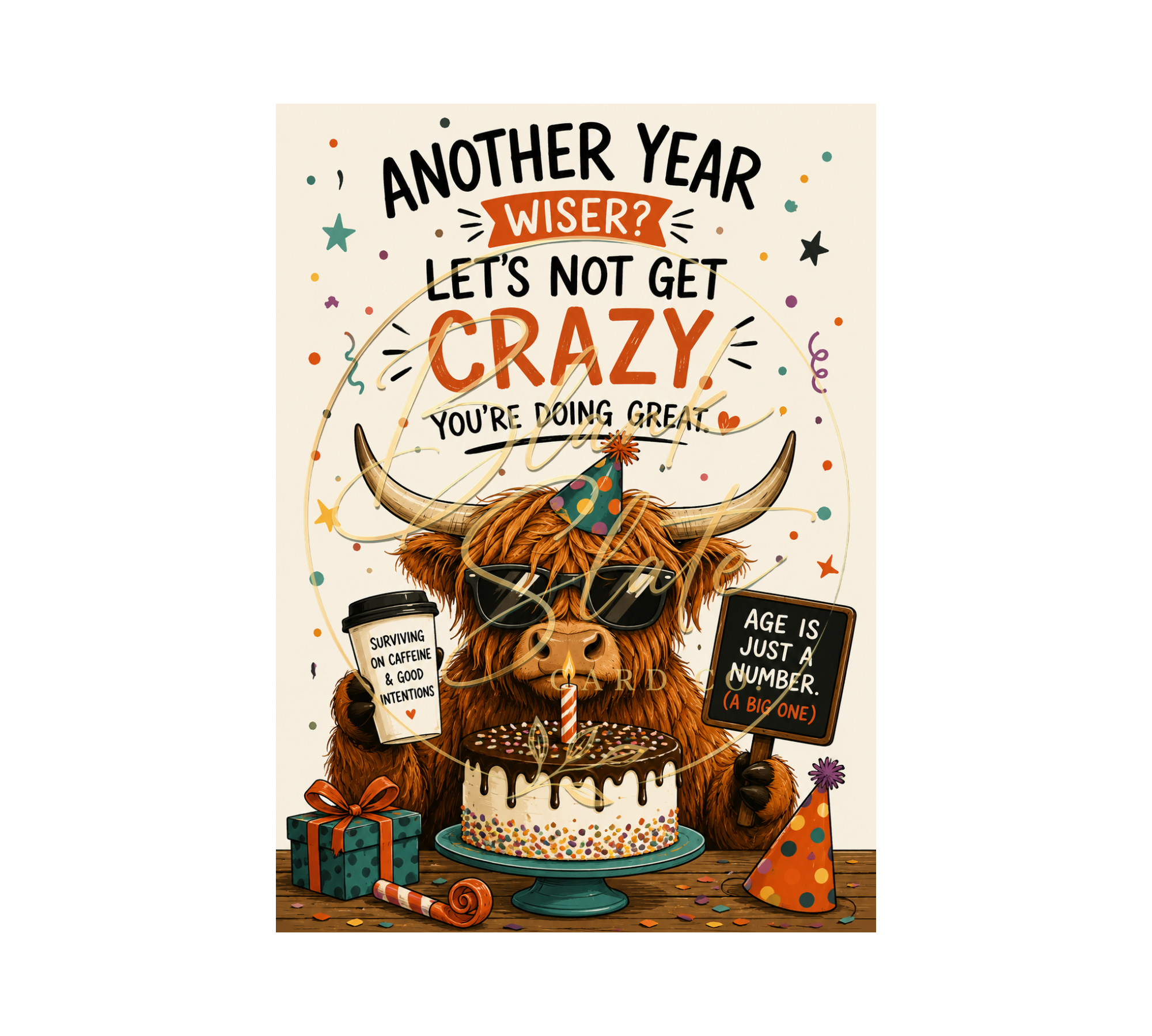 Funny Birthday Cow Greeting Card – Another Year Wiser Birthday Card With Envelope | Blank 5x7 Card