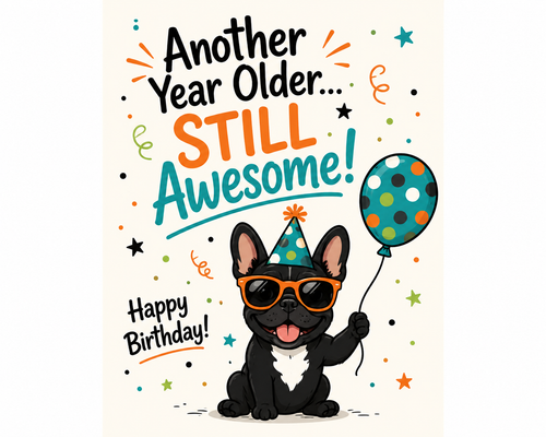 Another Year Older Still Awesome | Funny Frenchie Birthday Greeting Card With Envelope | Blank 5x7 Card