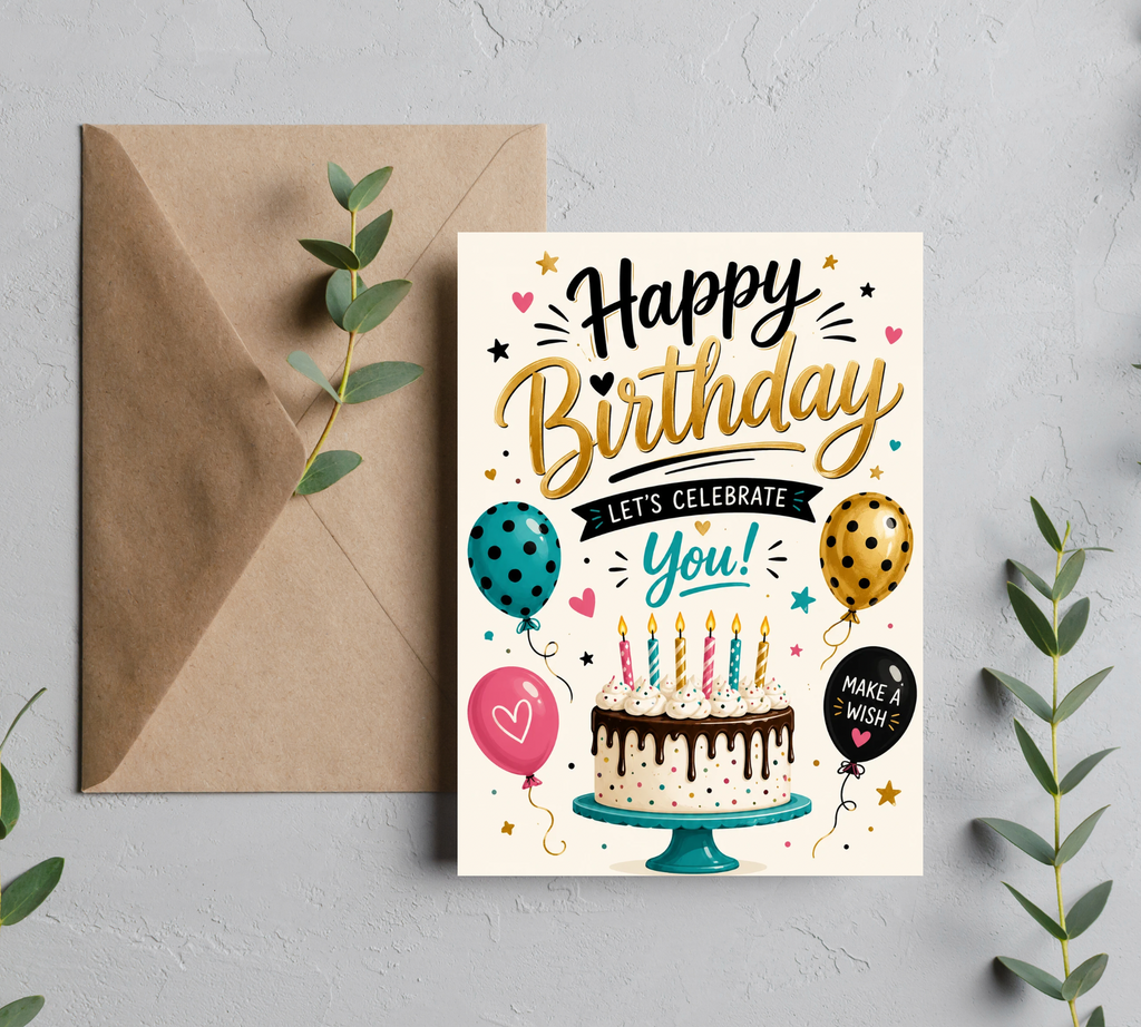 Happy Birthday Let’s Celebrate You | Greeting Card With Envelope | Blank 5x7 Card