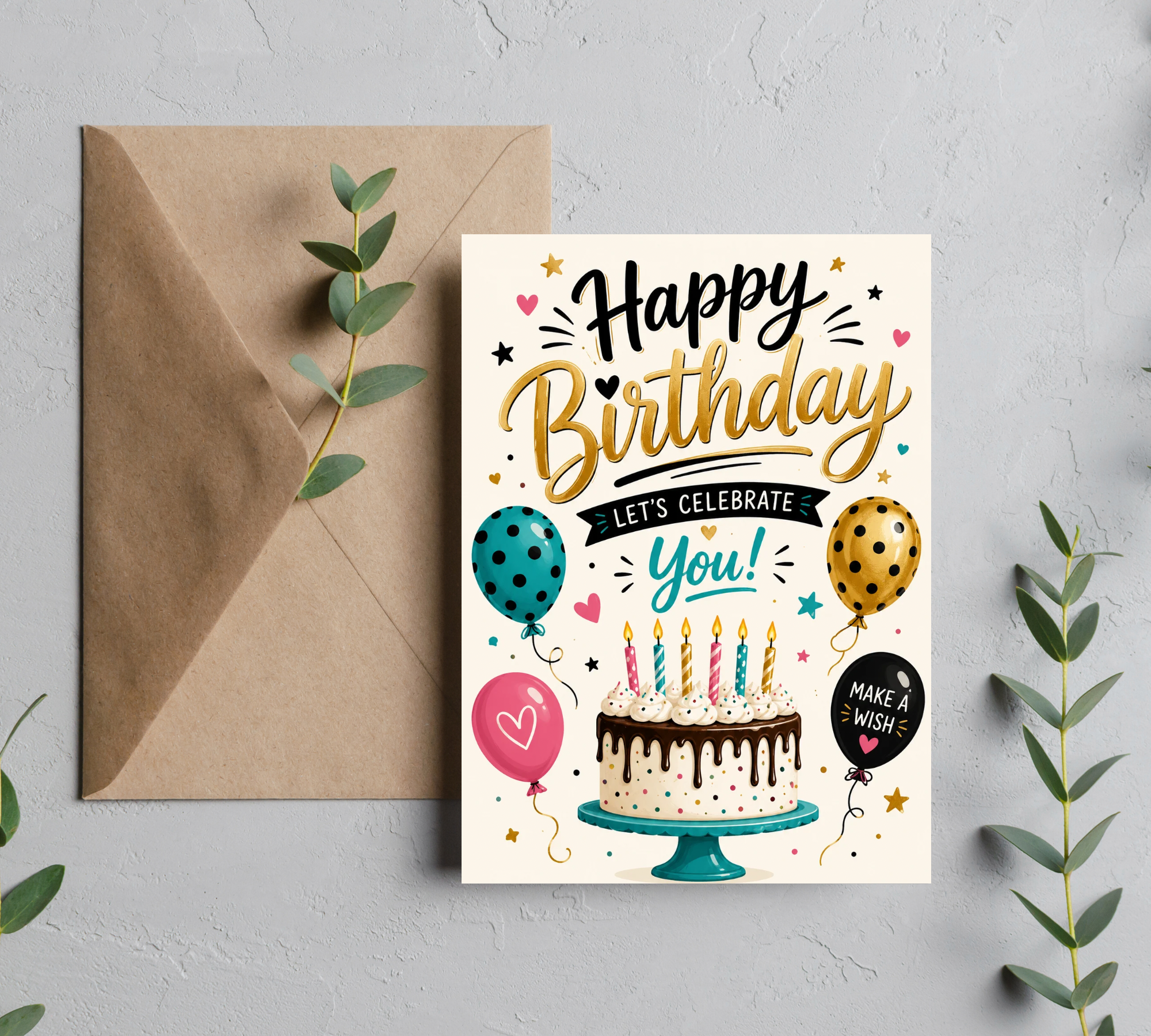 Happy Birthday Let’s Celebrate You | Greeting Card With Envelope | Blank 5x7 Card