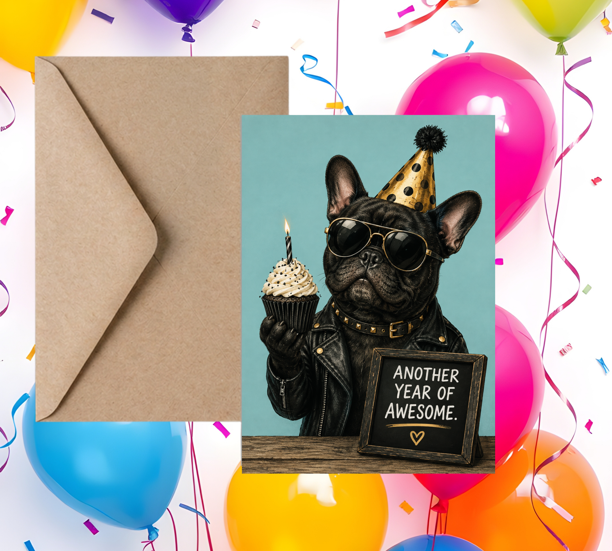 Another Year of Awesome Funny French Bulldog | Birthday Card | Blank 5x7 Card With Envelope
