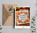 Autumn leaves Thanksgiving greeting card mockup, 5 x 7 blank card with brown paper envelope