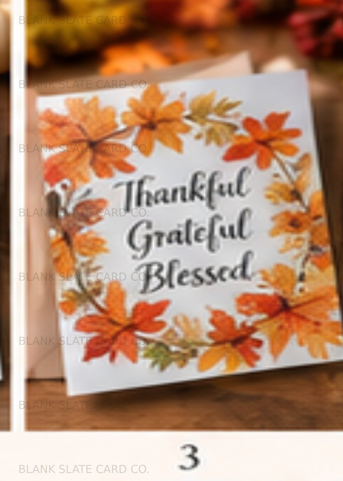 Watermarked autumn leaves Thanksgiving greeting card artwork for a blank 5 x 7 card