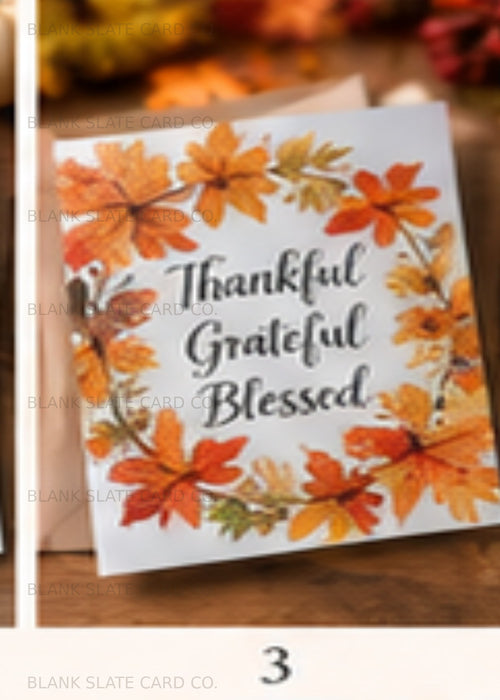 Watermarked autumn leaves Thanksgiving greeting card artwork for a blank 5 x 7 card