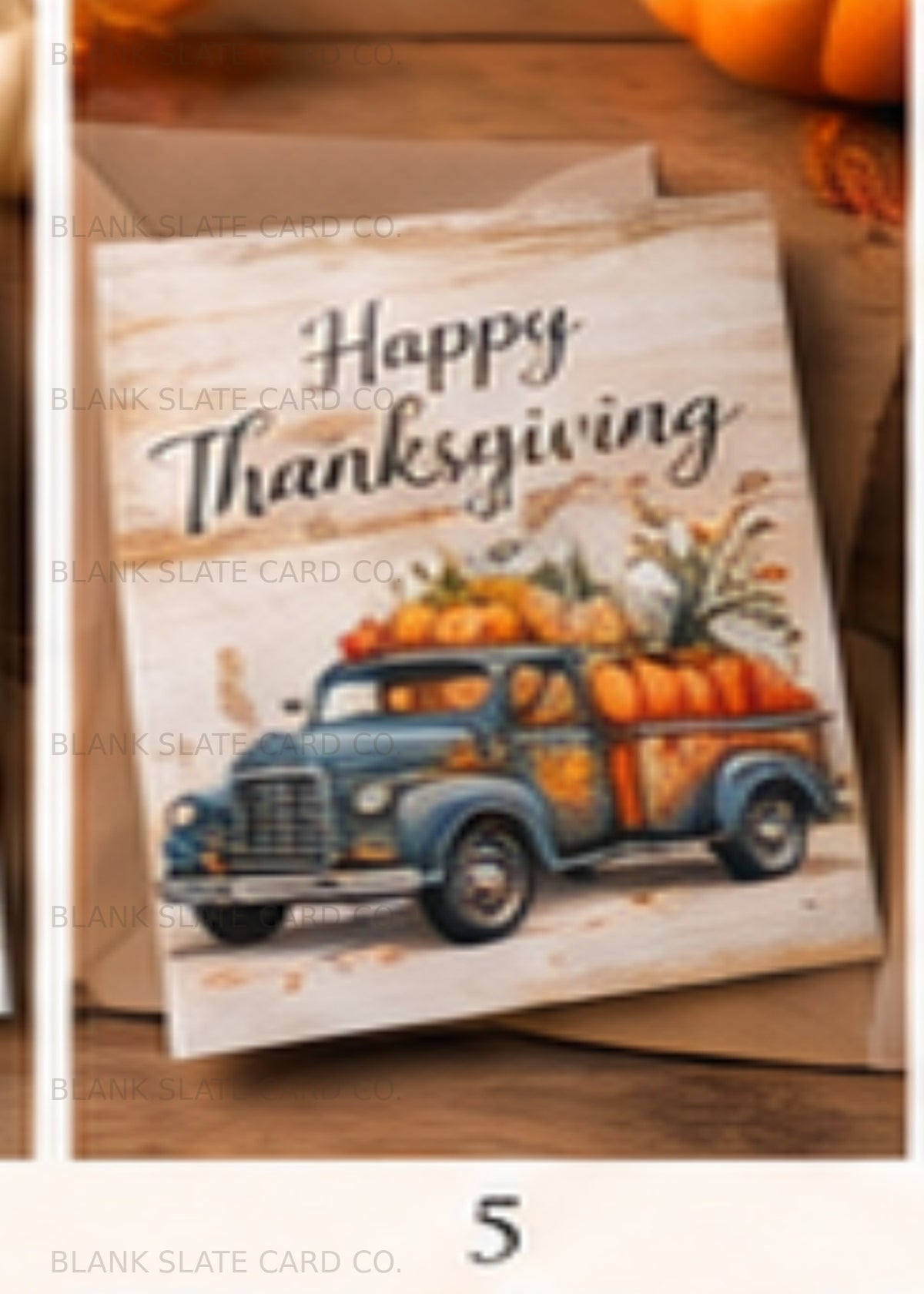 Watermarked pumpkin pie Thanksgiving greeting card artwork for a 5 x 7 blank card