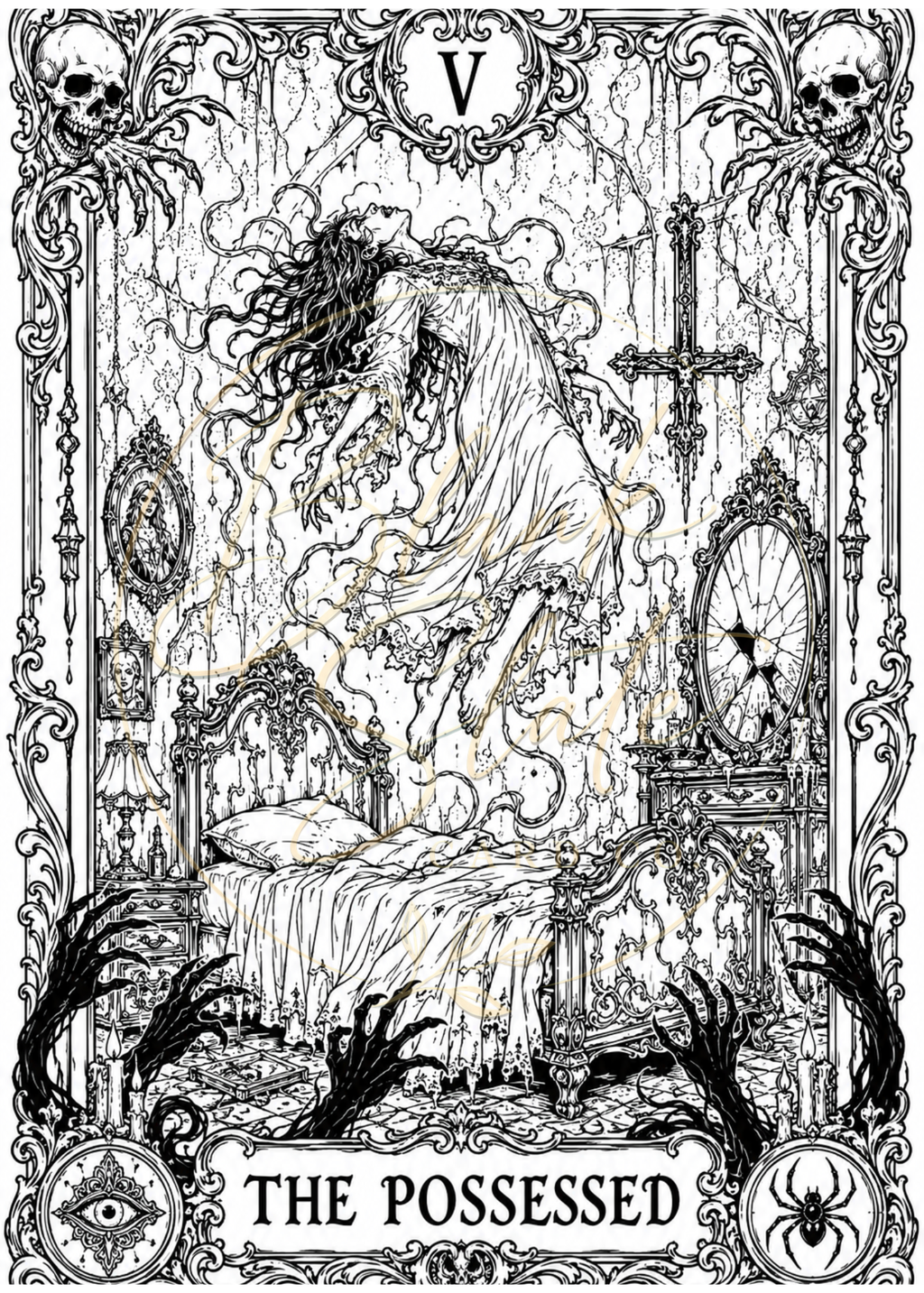The Possessed Halloween Coloring Card – Gothic Horror Greeting Card | 5x7 Adult Coloring Card