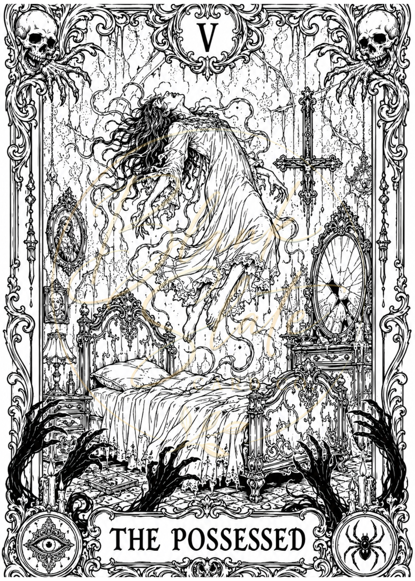The Possessed Halloween Coloring Card – Gothic Horror Greeting Card | 5x7 Adult Coloring Card