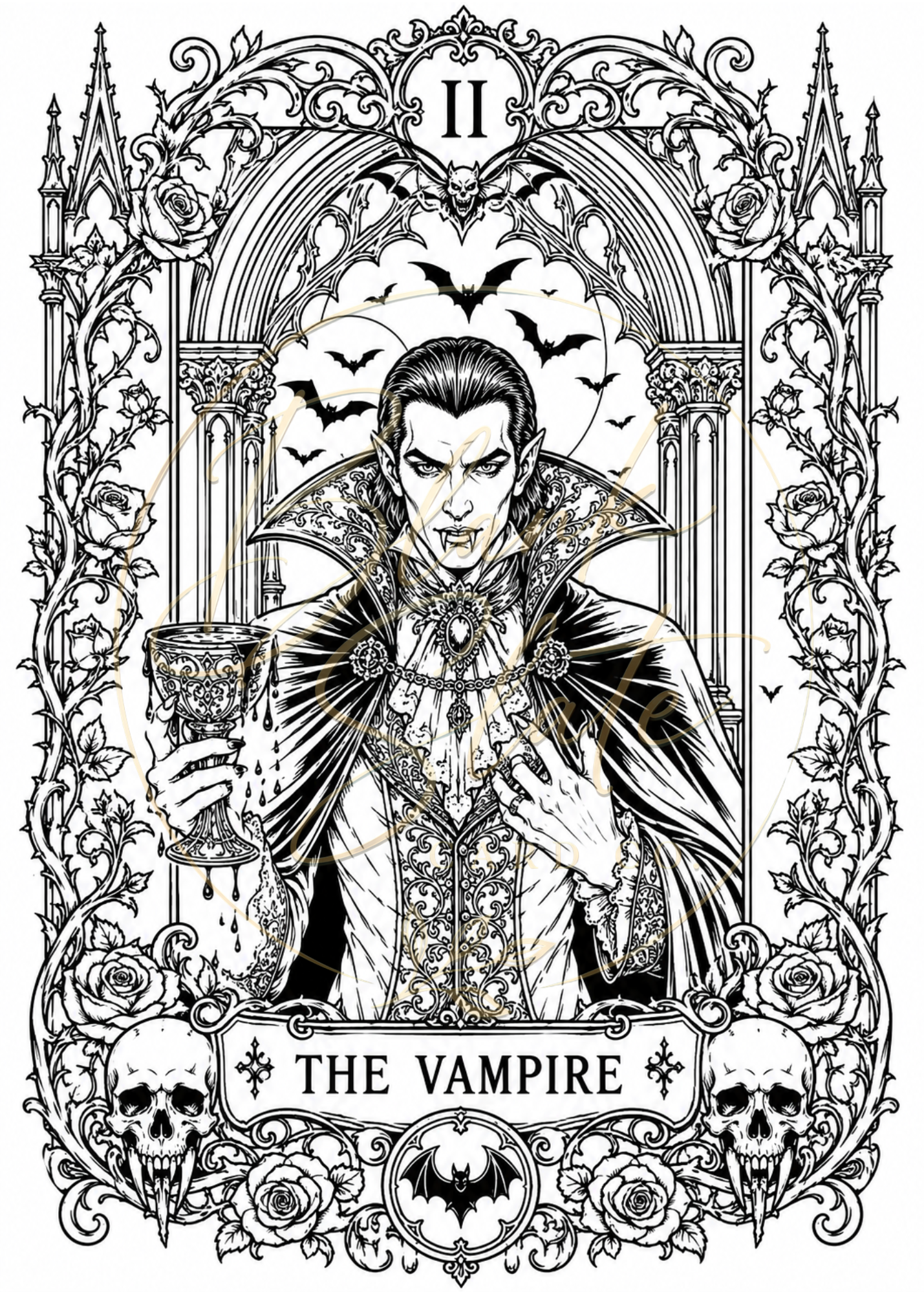 The Vampire Halloween Coloring Card – Gothic Vampire Greeting Card | 5x7 Adult Coloring Card