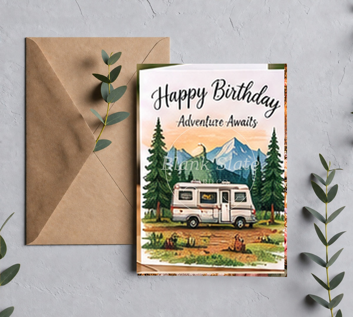Birthday adventure awaits greeting card with Blank Slate Card Co. watermark